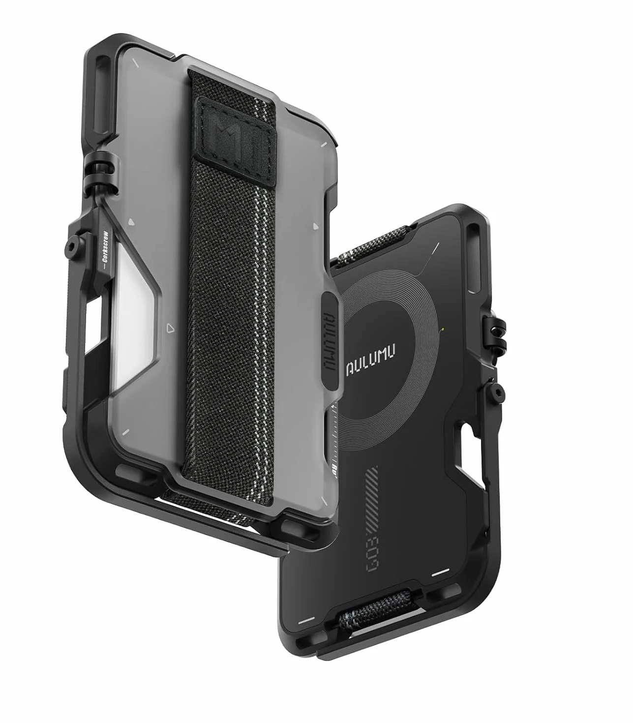 Aulumu G03 Custodia per carte da uomo | Compatibile con MagSafe | Multifunzionale Porta Carte con Fascia Elastica | Telefono Cellulare Supporto/Impugnatura | Apri Bottiglia |Schermatura RFID