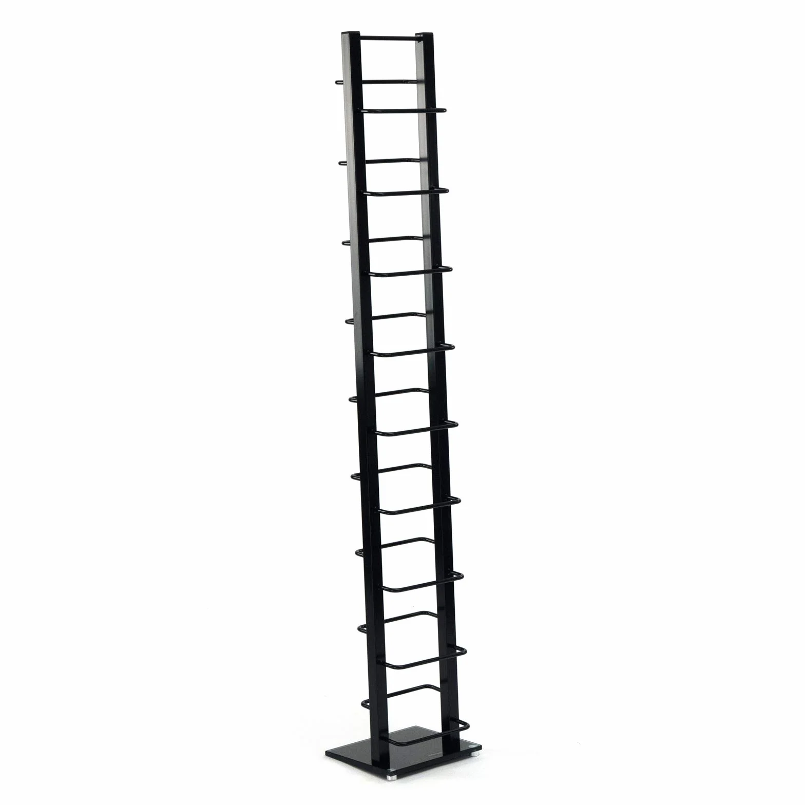 Scaffale per CD di Design Tower | 138x20 cm (HxP), Metallo con Base in Vetro | Elegante Porta CD, Porta CD Retro per Circa 126 CD, Supporto CD | Colore: Nero