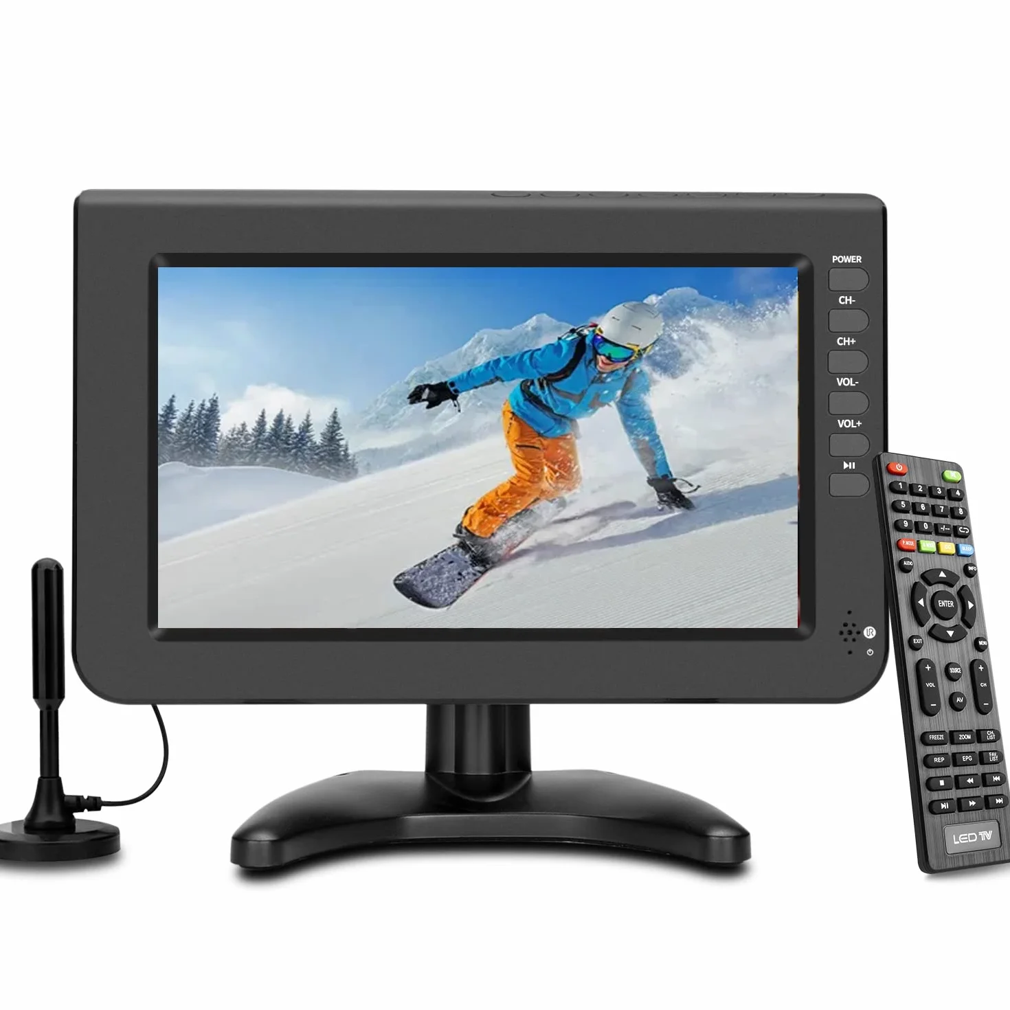 ZOSHING TV portatile 10.1 pollici DVB-T2 HDMI USB AV 12V per camper