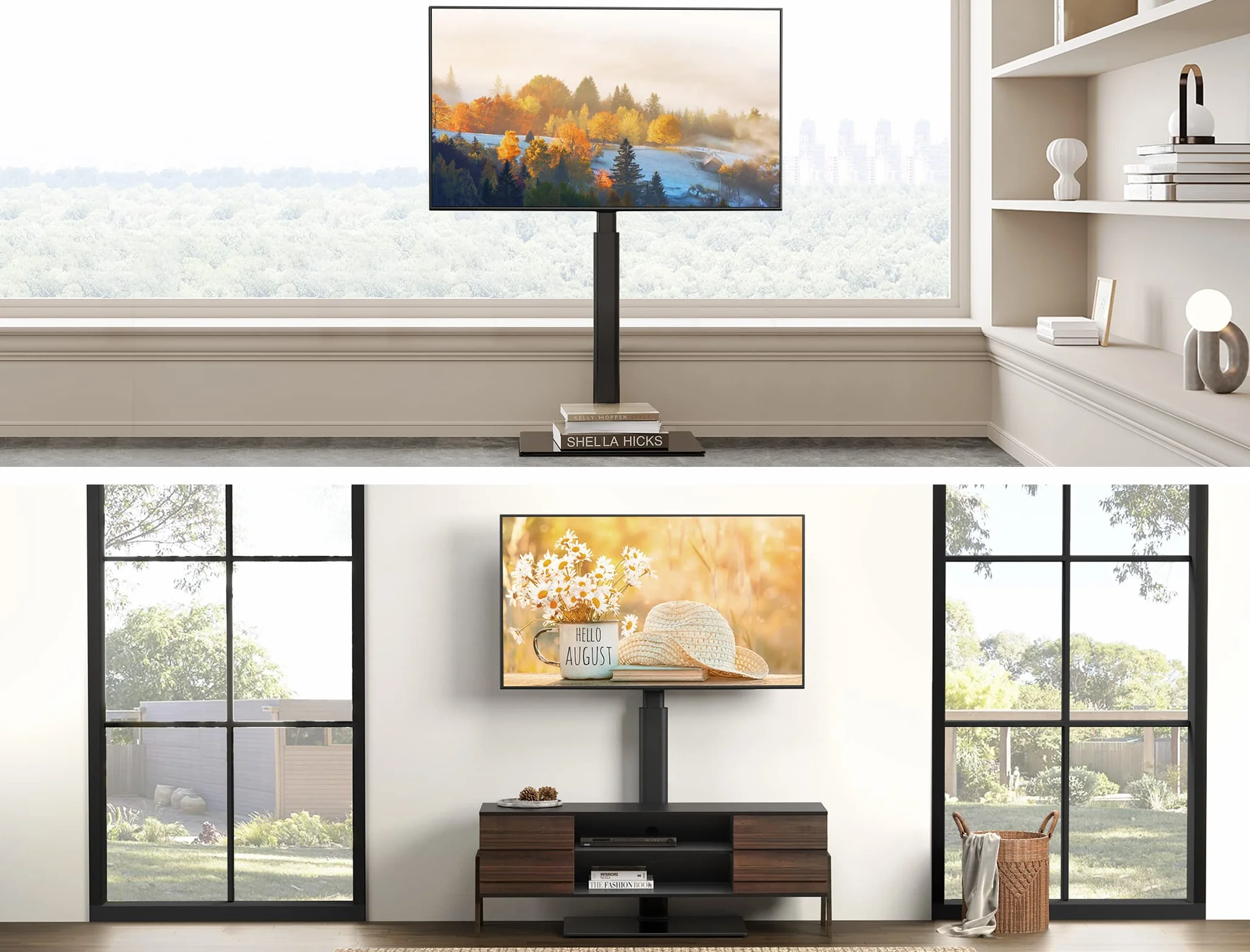 FITUEYES Supporto TV da Pavimento per Schermi da 32-60 Pollici, Porta TV da Terra Regolabile in Altezza, Portata Max 30 kg, VESA Max. 600 x 400 mm, Nero