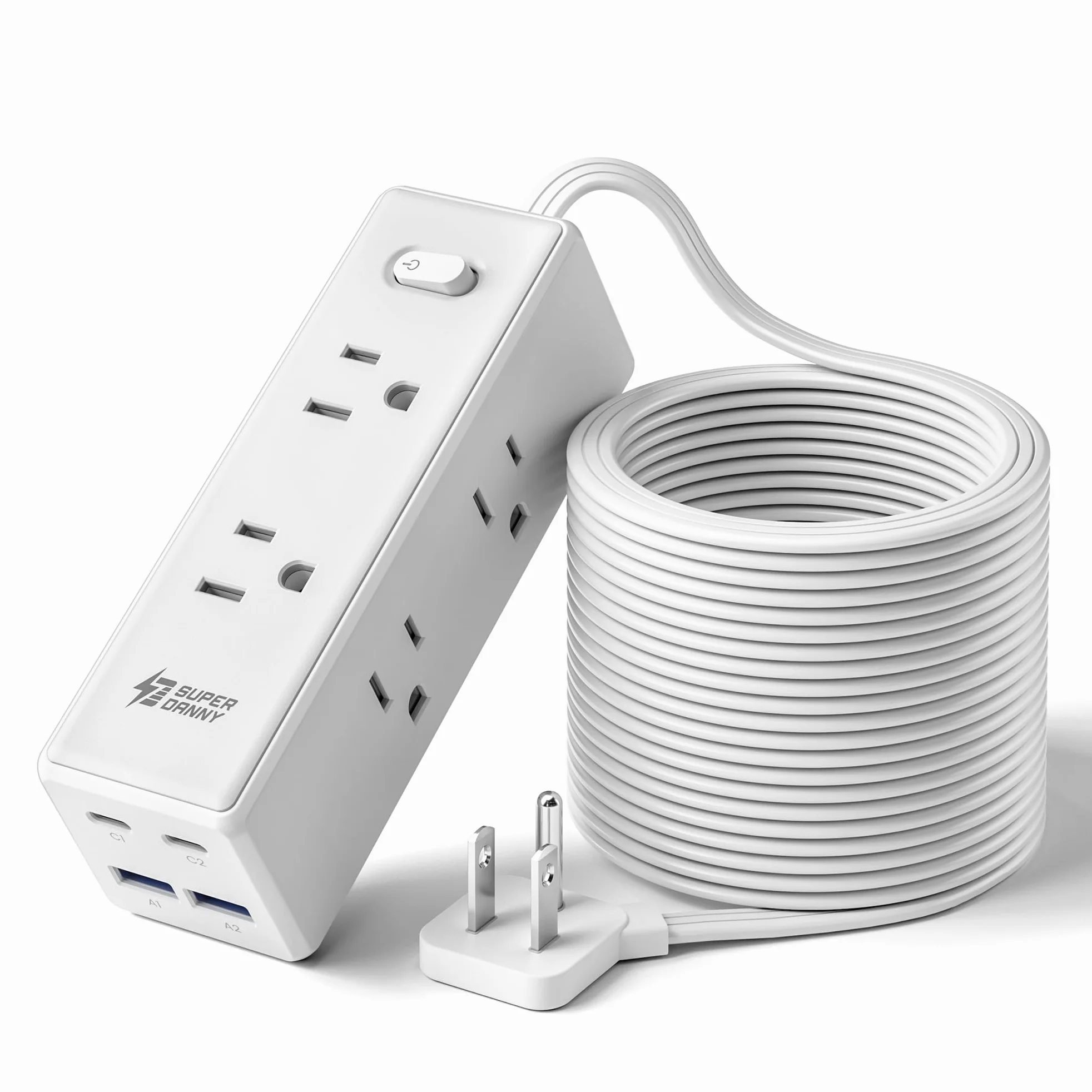 Prolunga da 3,8 m con diverse prese, prolunga lunga con 6 prese, 4 porte USB (2 USB C), banda di alimentazione per la casa, forniture per ufficio, articoli essenziali per