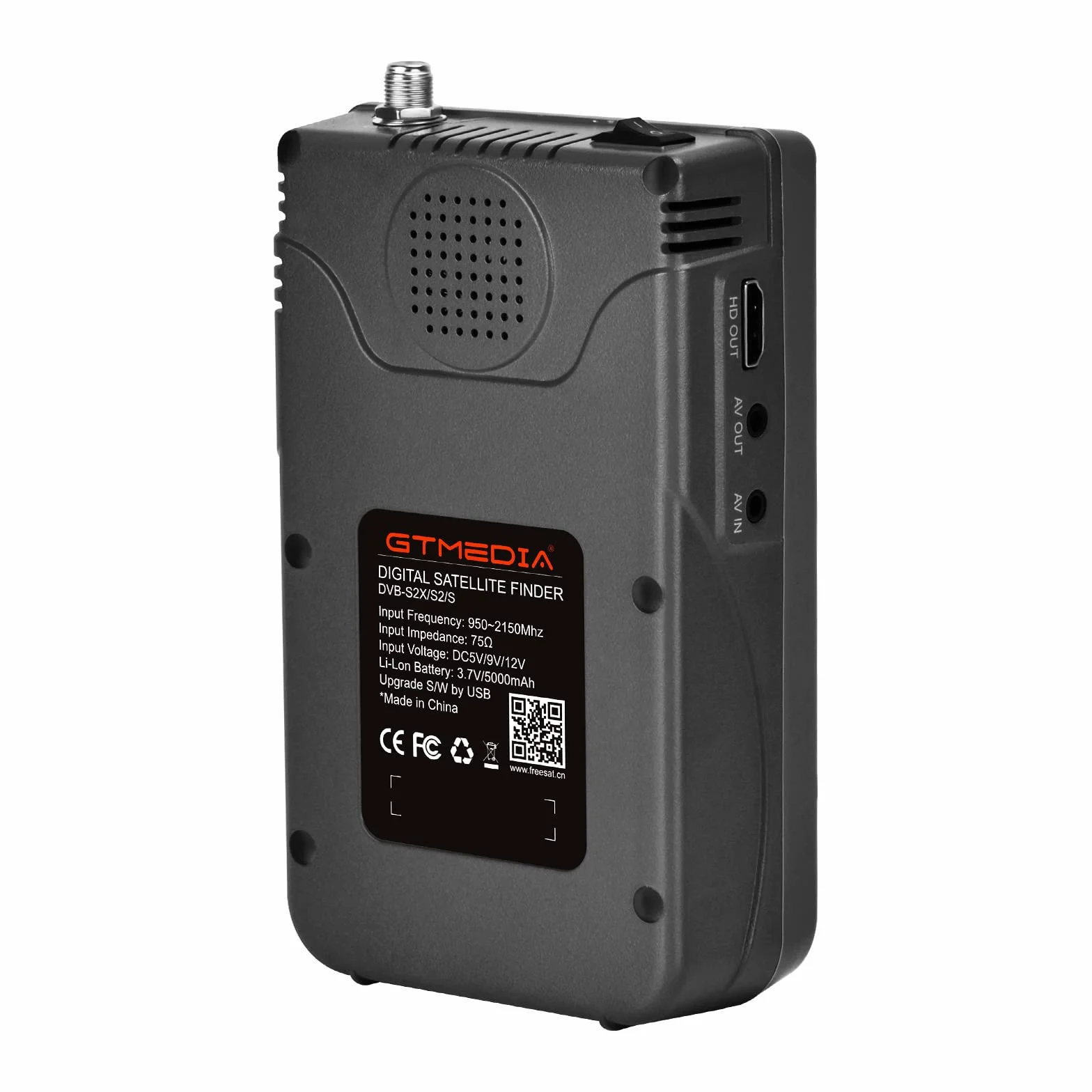 GT Media V8 FINDER2 - Localizzatore satellitare digitale e misuratore di segnale DVB-S/S2 H.264 HD 1080P con display LCD da 3,5" da 7,4 V/4000 mAh, ideale per la configurazione dell'antenna parabolica
