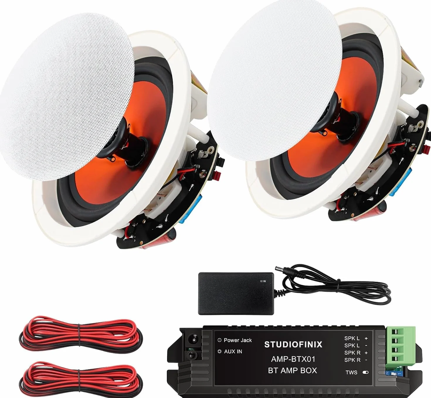 STUDIOFINIX Altoparlanti Bluetooth da incasso da soffitto da 16,5 cm, 300 W, sistema di altoparlanti da incasso, adatti per interni, cucina, home theater, camera da letto, ufficio, patio coperto (2