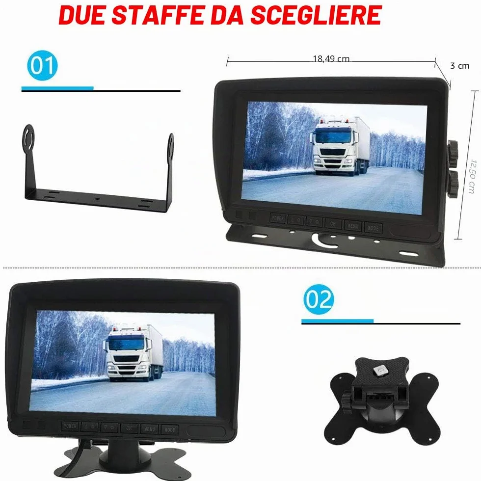 veicolo sistema di parcheggio telecamera da 17,8cm HD LCD monitor a colori con parasole staffa +18LED per visione notturna retromarcia telecamera posteriore con 10m cavo per camper/rimorchio/camion