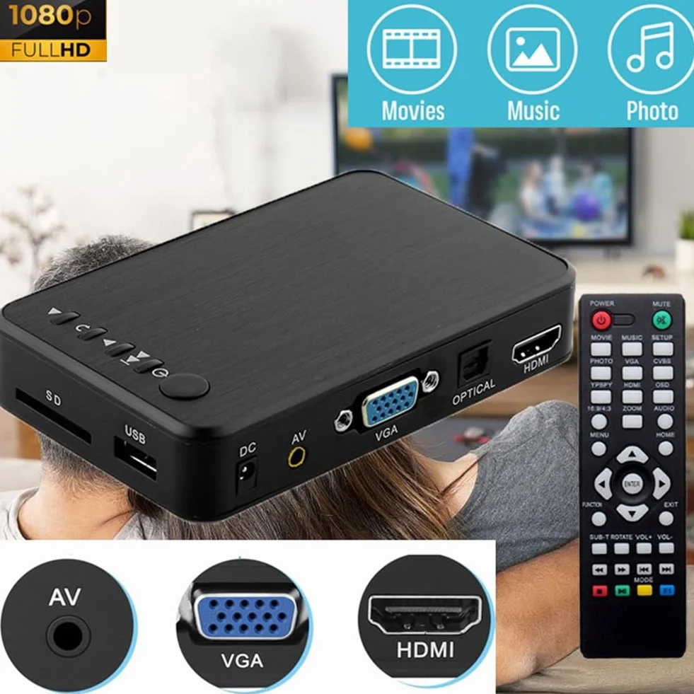 Riproduttore Multimediale HD 1080P Riproduttore Video 264 Uscita AV/VGA Lettore HDD USB per Trasmissione/Pubblicità Spina UE, 500458384A1