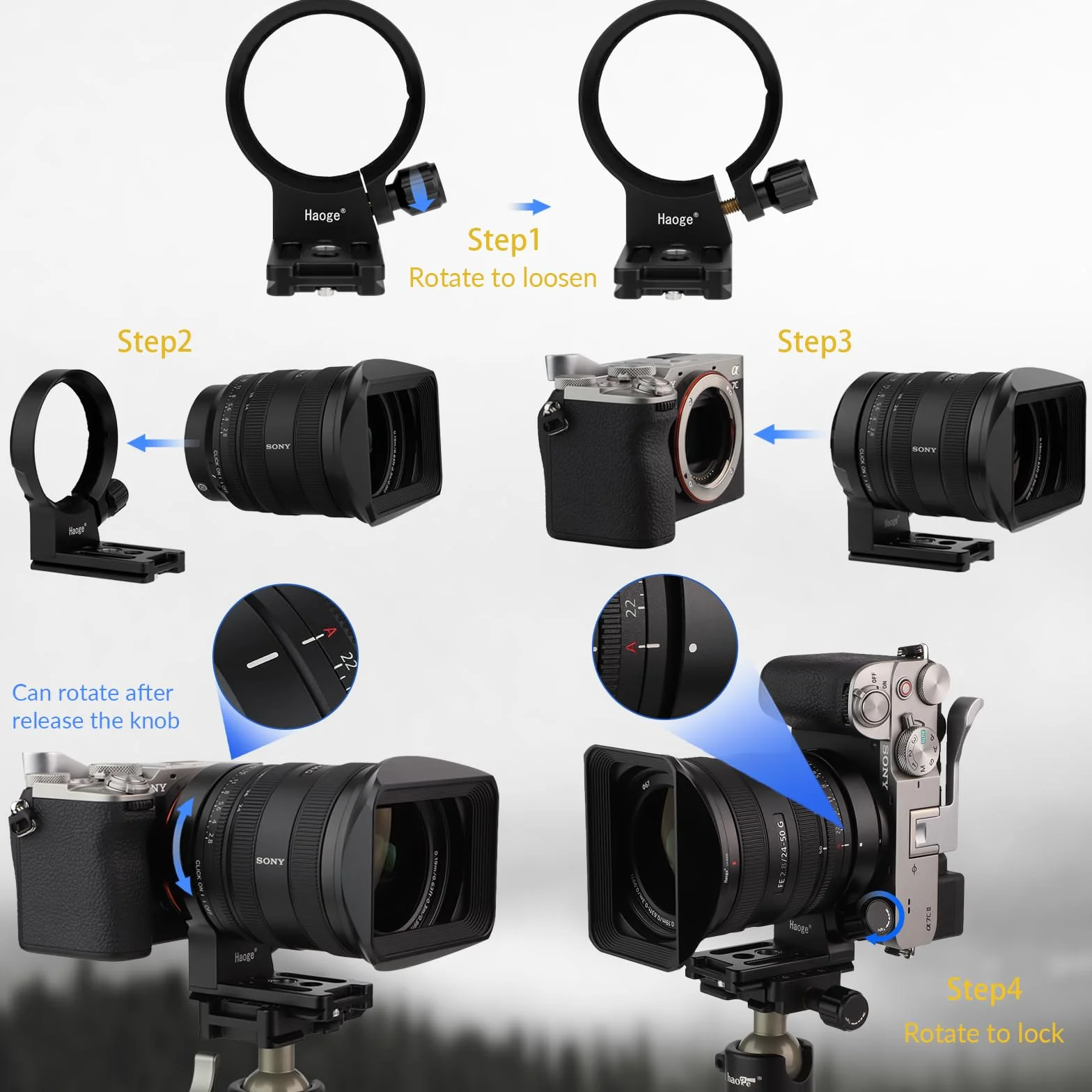 Haoge LMR-S99E - Anello di montaggio per treppiede, per Sony FE 24-240 mm, FE 24-70MM F2.8 GM FE16-35 F2.8 FE18-105MMF4G, FE12-24MM/F4G FE35MM F1.4 E-Mount Lens Arca Swiss Type Plate