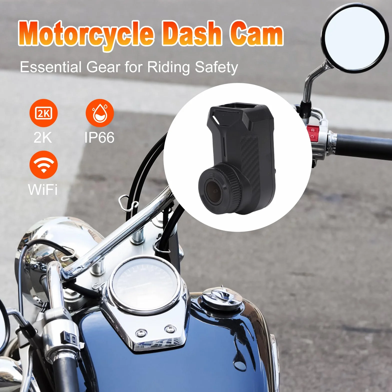 Dash Cam per Moto 2K WiFi Telecamera per Moto con Controllo App Registrazione in Loop Plug and Play Supporto Scheda TF Motociclisti ABS 6,5x4x2,5 Cm