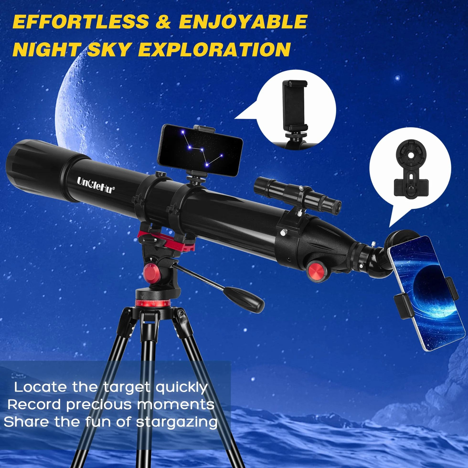 Telescopio per astronomia adulti principianti, 36X-450X, telescopi astronomici rifrattori portatili professionali da 90mm di apertura/900mm con treppiede&adattatore per telefono&borsa da trasporto