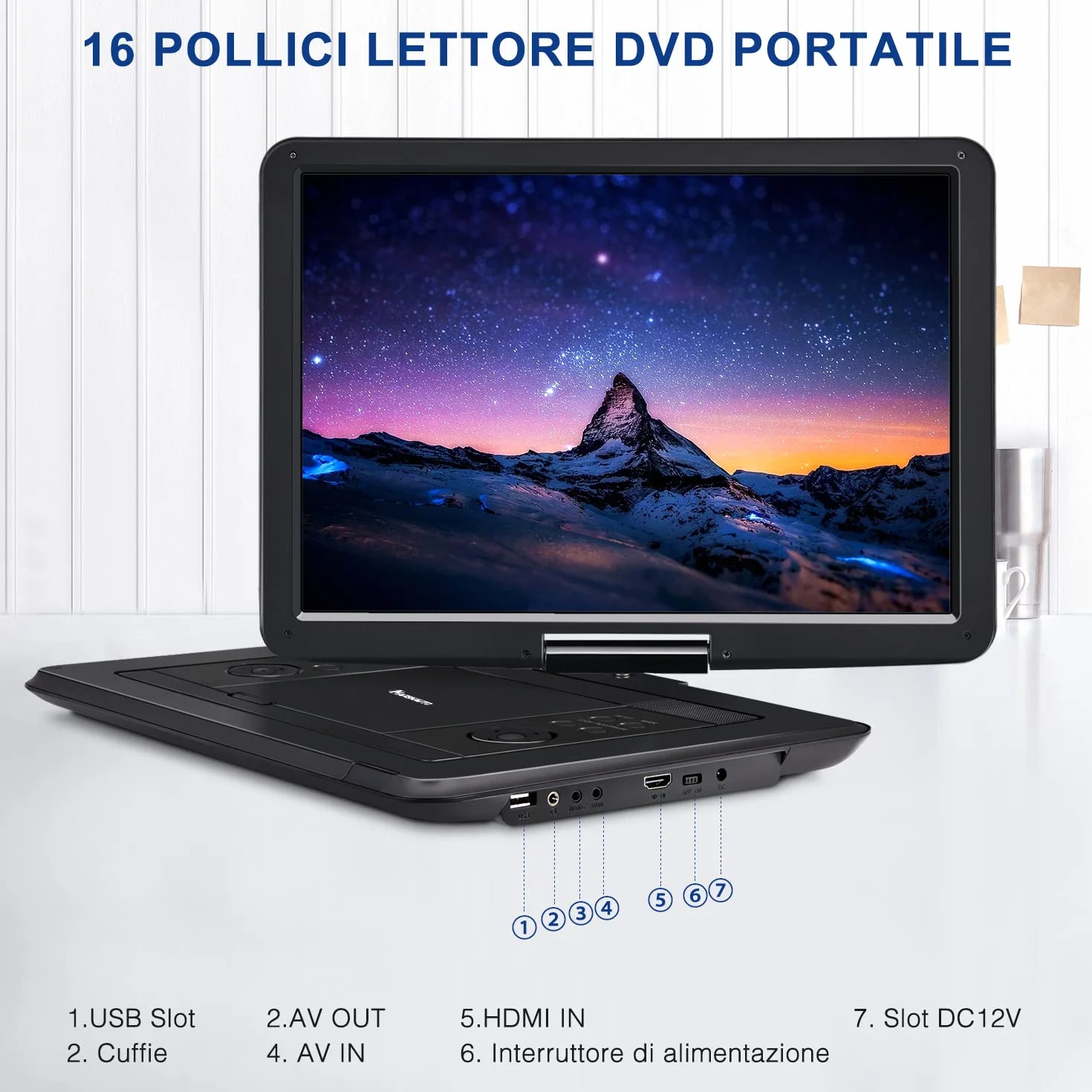 NAVISKAUTO 17,5" Lettore DVD Portatile Grande Schermo da 16 Pollici, Supporta HDMI, Autonomia da 6 Ore, USB/TF/AV IN/OUT/Regione Libera,18 Mesi di Garanzia