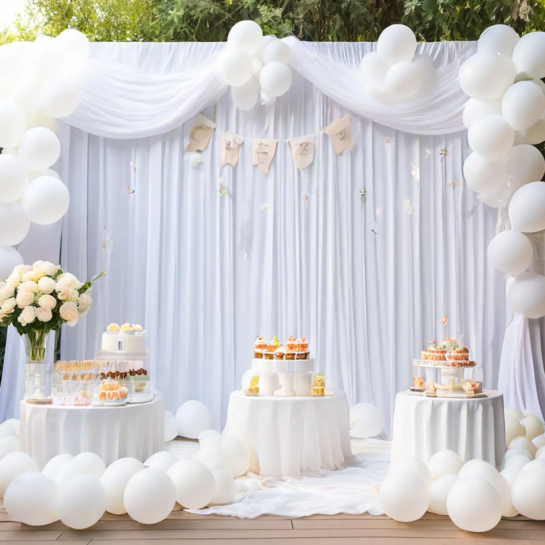 Tenda bianca da 2,5 x 3 m per fondali, tenda per sfondo per feste, sfondo per matrimonio bianco, tende in poliestere con sfondo bianco per compleanno, baby shower, battesimo, addio al nubilato