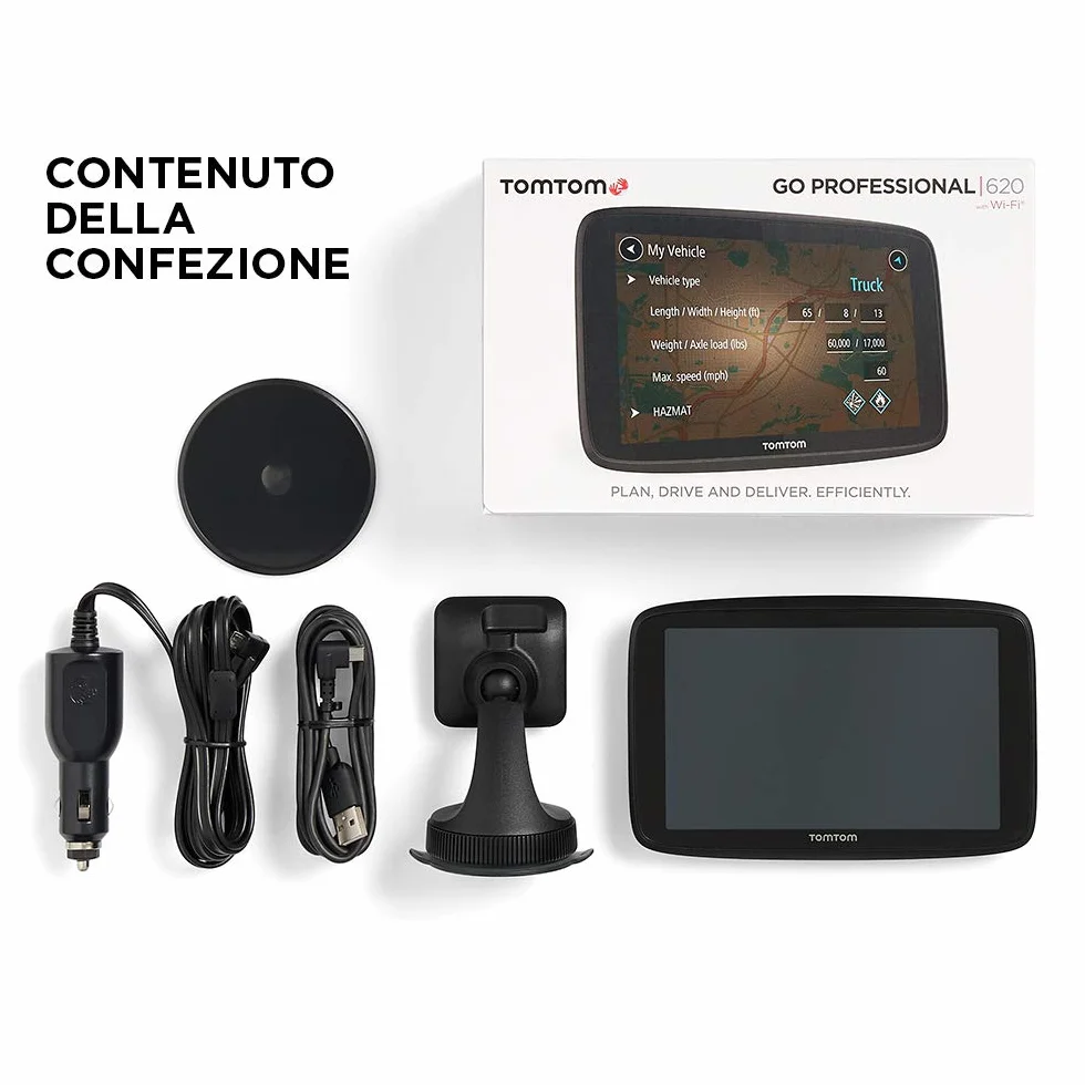 TomTom Navigatore per Camion, Autobus, Furgone GO Professional 620 (6 pollici, Limitazioni di Altezza e Peso, Info Traffico e Autovelox in Tempo Reale, Aggiornamenti WiFi, Mappe Europa)