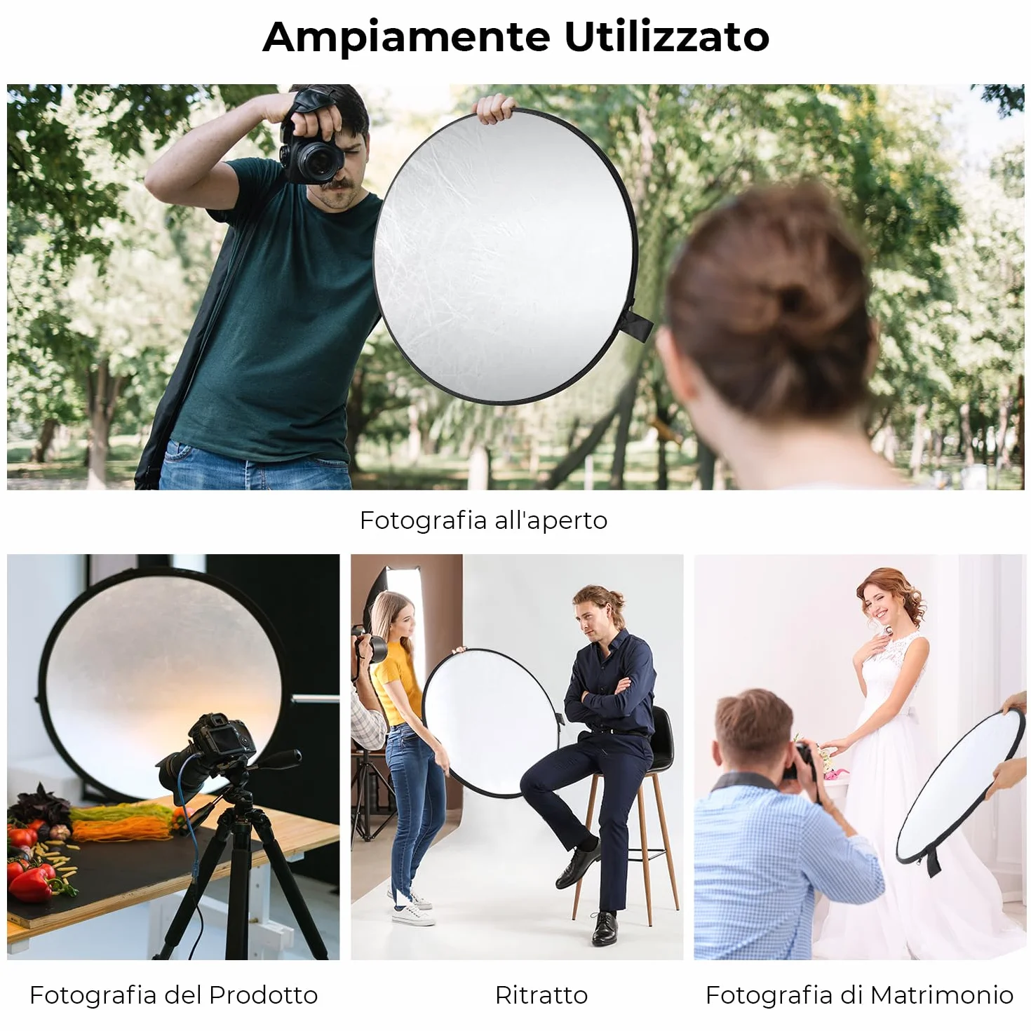 K&F CONCEPT 5-in-1 Riflettore di luce 43" (110 cm) Diffusore Fotografico Pieghevole Portatile per Studio e Illuminazione Esterna Oro Argento Bianco Nero Traslucido