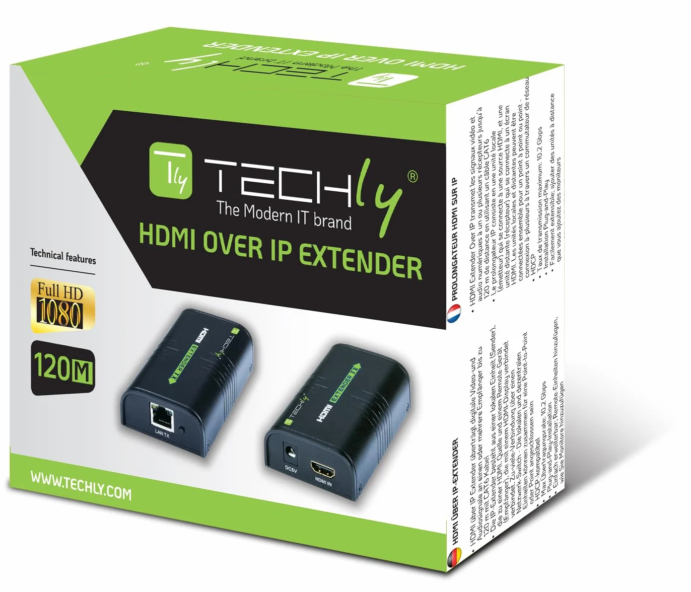 Techly 306004 Extender/Splitter HDMI su Cavo Cat.6 1080p@60Hz Fino a 120m Nero