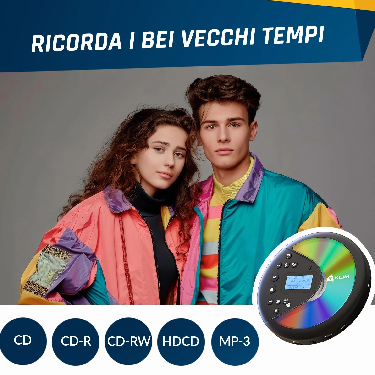 KLIM Discover con le Cuffie + Lettore CD HiFi portatile + NUOVO + Radio FM + Compatibile con MP3 CD Audiolibri + Lettore CD per auto + Supporta Bluetooth per Auto, scheda SD, Trasmettitore FM