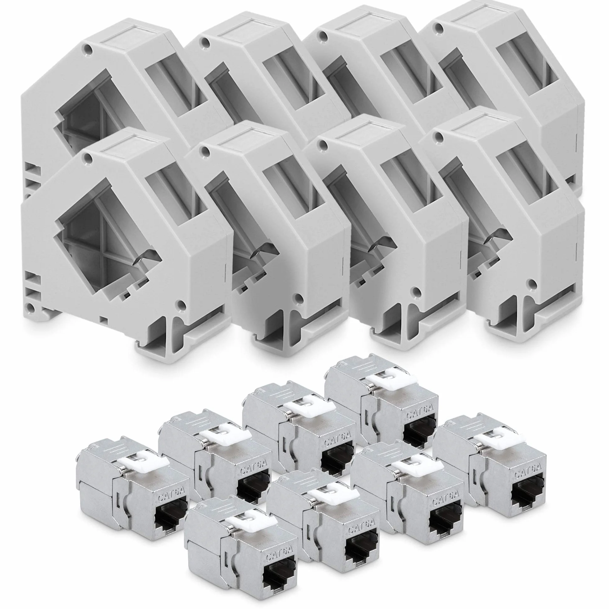 kwmobile Set Modulo Keystone CAT 6A schermati Presa RJ45 8x Supporti adattatori Barra DIN