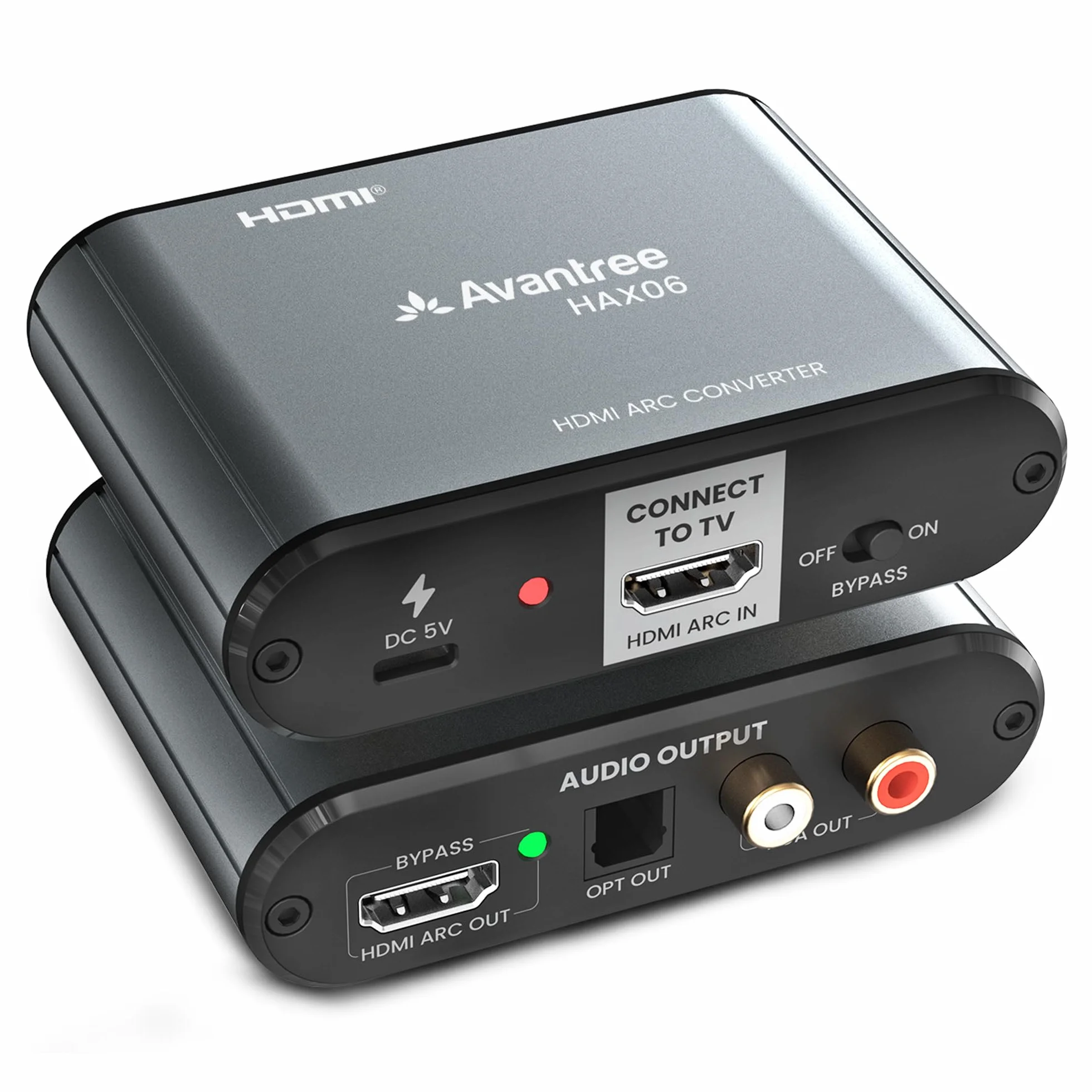 Avantree HAX06 – Estrattore audio HDMI ARC con passthrough per uso simultaneo con TV, soundbar e cuffie, uscite ottiche e RCA