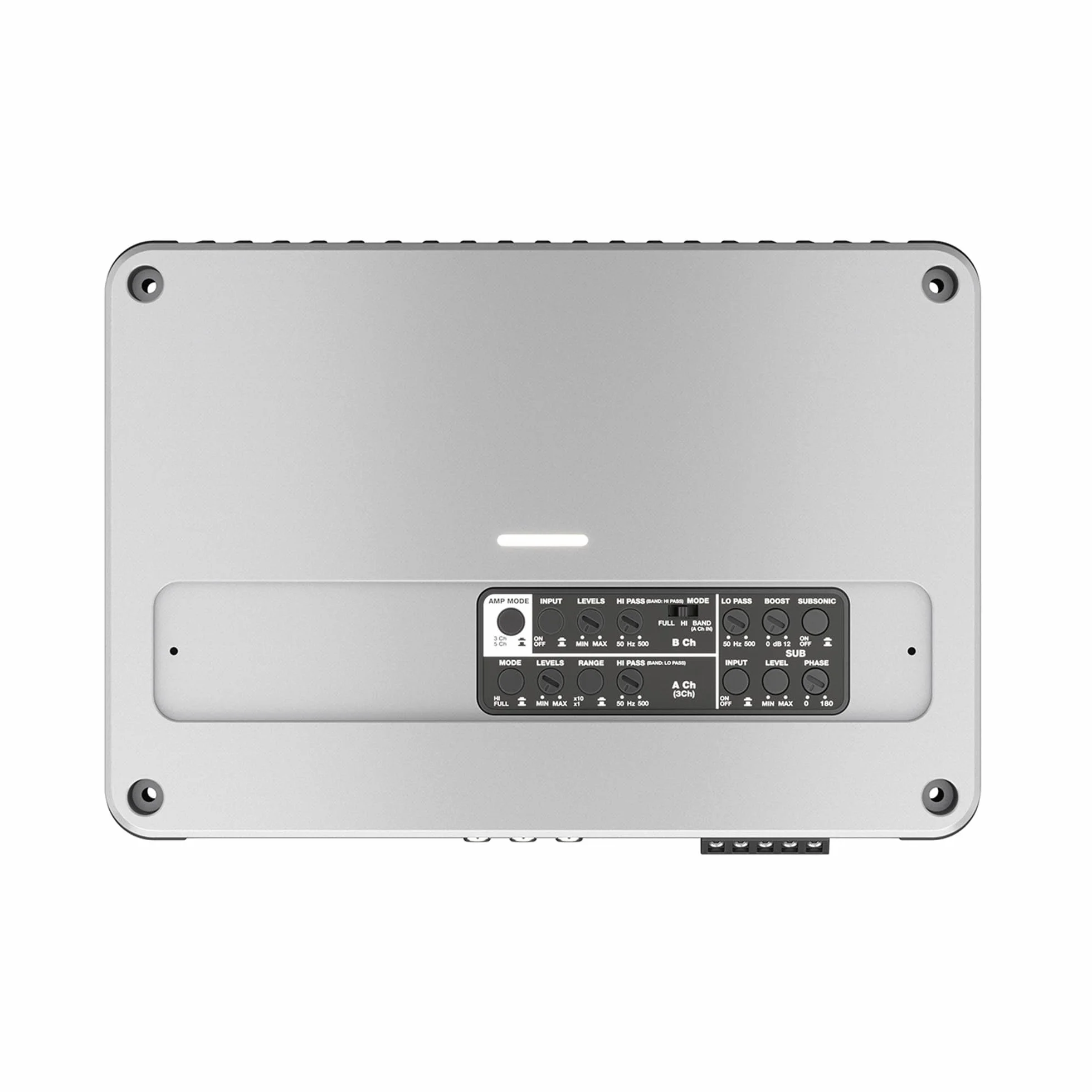 Hertz VENEZIA V5C – Amplificatore marino compatto 5 canali Class D, 80 W×4 + 330 W sub @4 Ω, 1010 W totali, Hi‑Res, IPX2, Safe‑Lock