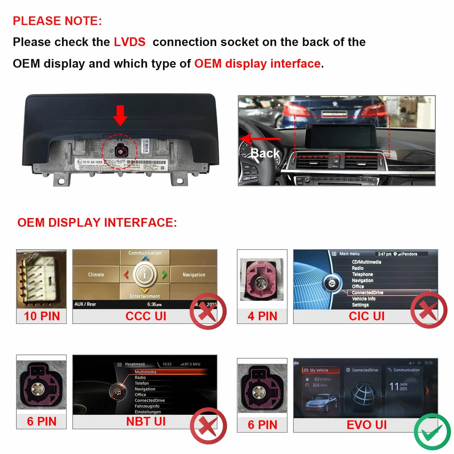 PEMP Schermo Linux per BMW Serie 3 F30 X1 F48 2017-2019 EVO ID6, Supporto Wireless CarPlay Android Auto utilizzando OEM Bluetooth Chiamata e Musica