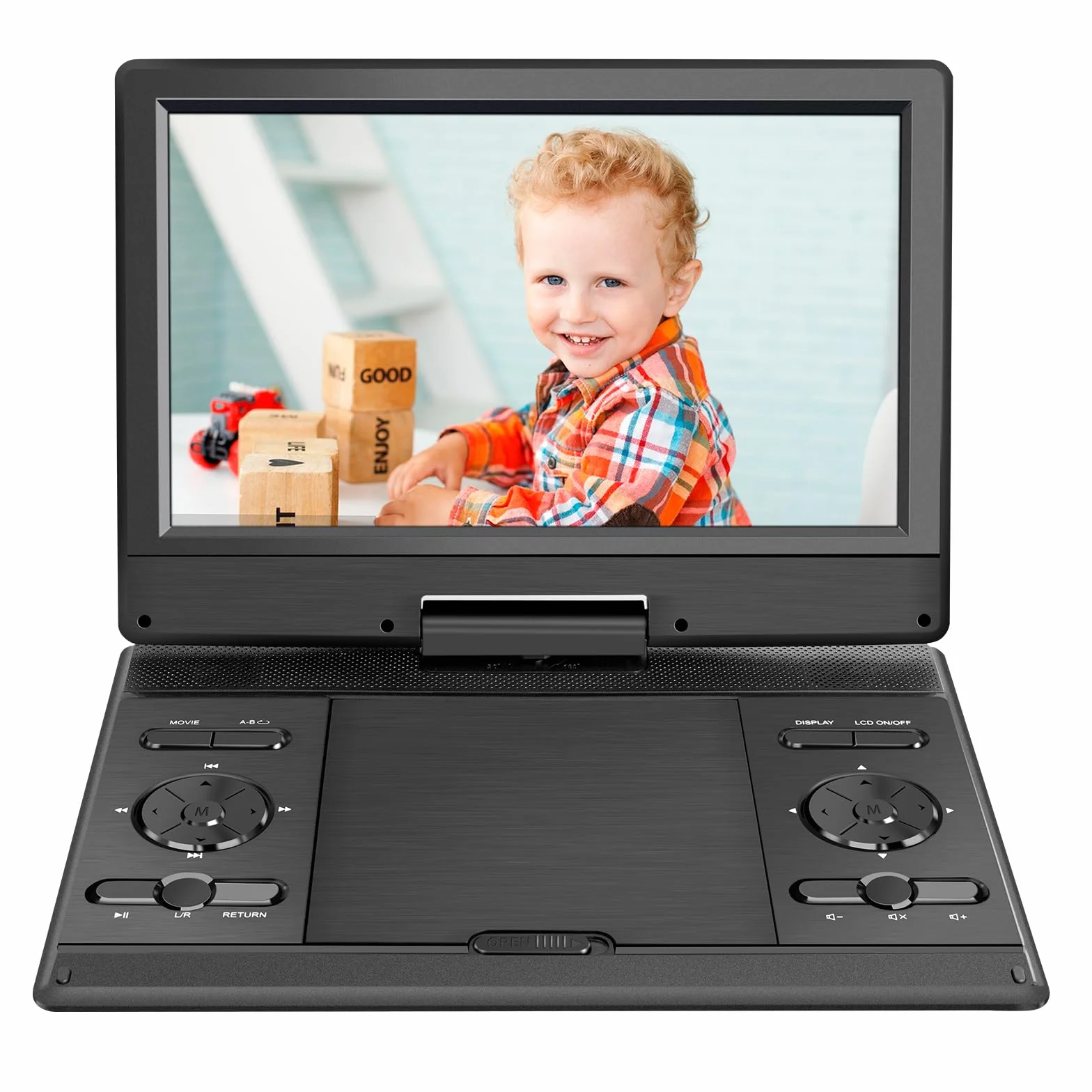 YOOHOO Lettore DVD portatile 14,9" schermo HD 12,1" batteria ricaricabile USB SD AV Sync TV proiettore nero