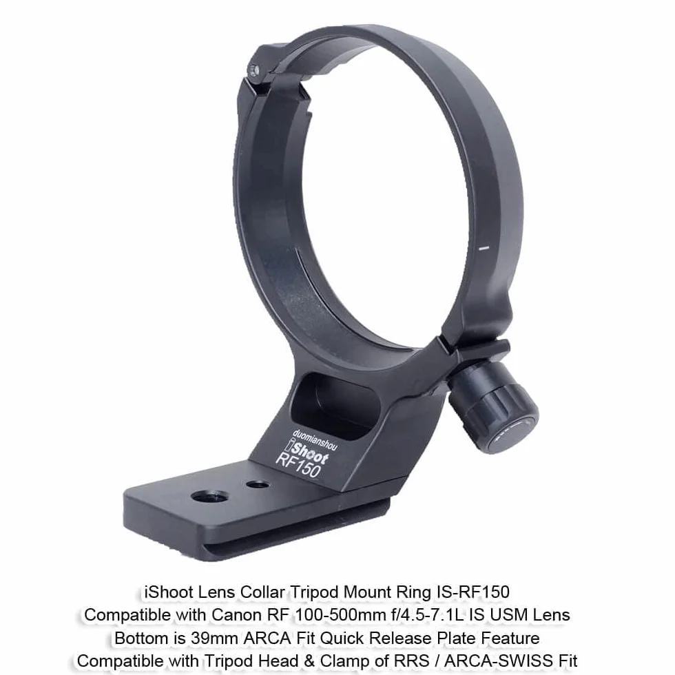 Collare per obiettivo ad anello per treppiede in metallo compatibile con Canon RF 100-500 mm f/4.5-7.1L IS USM, staffa di supporto per obiettivo inferiore è Arca-Swiss Fit Piastra a sgancio rapido