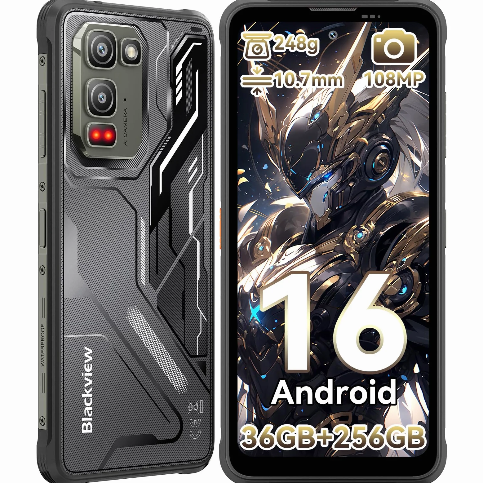 Blackview Fort 5 Rugged Smartphone, 108MP+50MP+13MP Telefono Indistruttibile Android 16, 10.7mm&248g Ultra-thin, 6.78'' 120Hz, 36GB+256GB/2TB TF Cellulare Impermeabile, MTK G100/IP69K/NFC/700 Nit