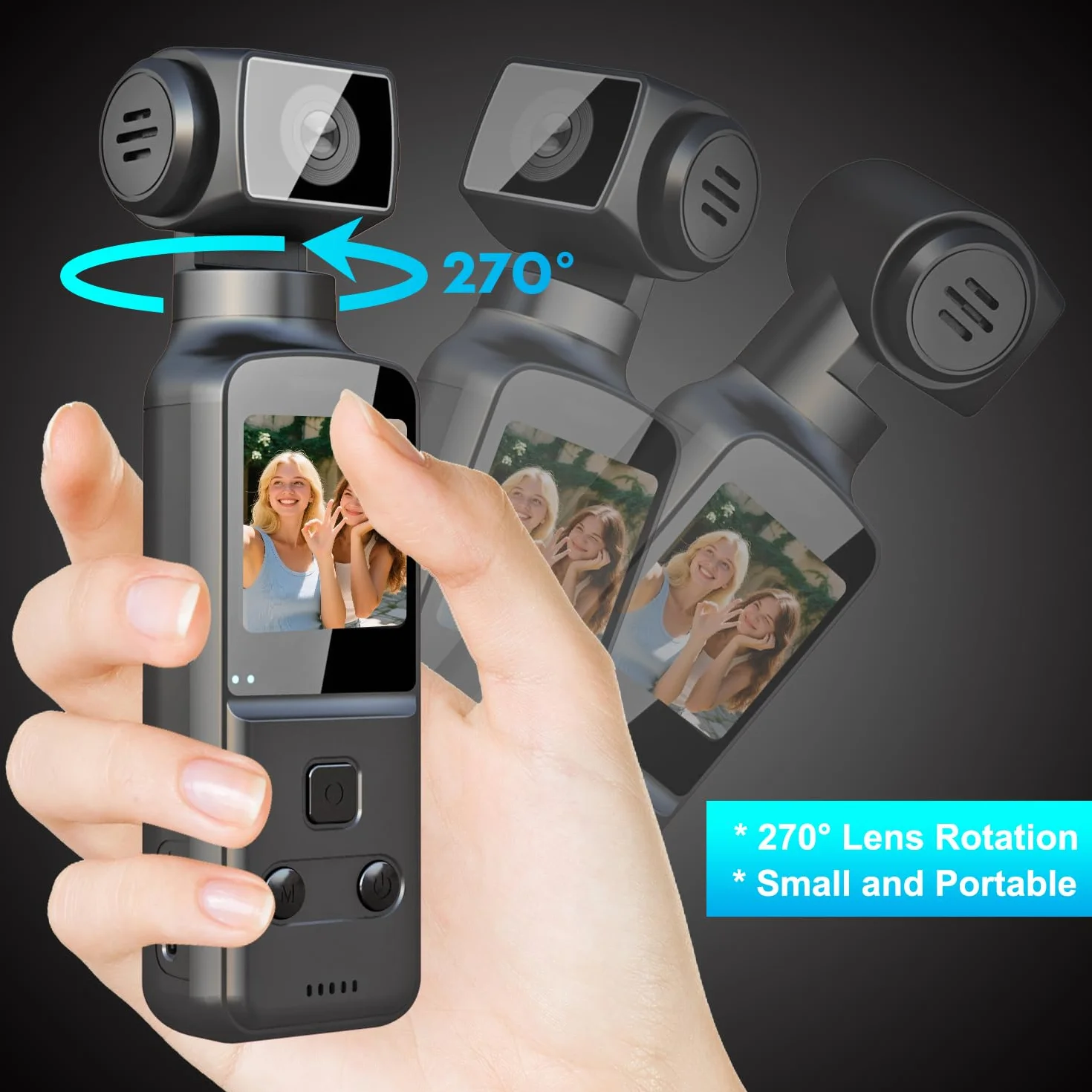4K Bodycam, Vlog/POV Camera con Obiettivo Ruotabile 270°, Telecamera/Videocamera Portatile, Mini Action Cam con Microfono Esterno, Clip e Scheda TF da 64 GB