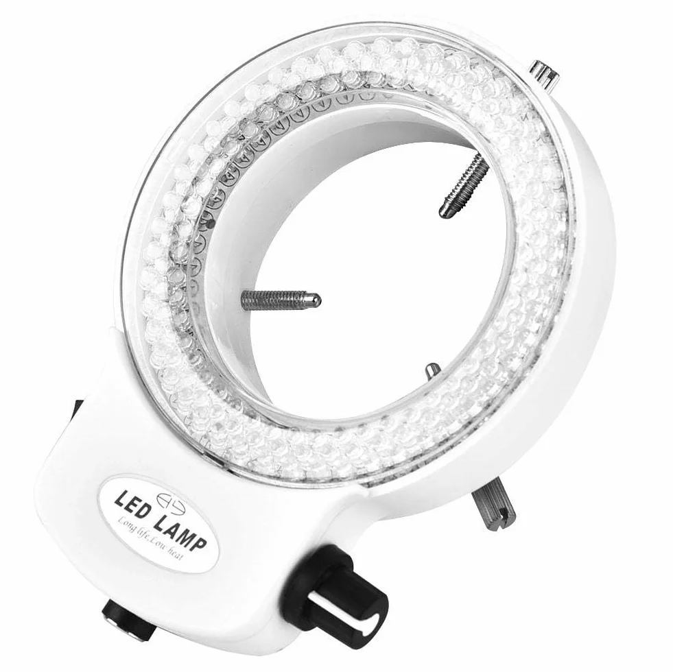140PCS Lampada ad anello a LED per microscopio stereo, telecamera per microscopio 144 LED perline Lampada ad anello con luminosità regolabile, anello per microscopio a LED con adattatore(bianca)