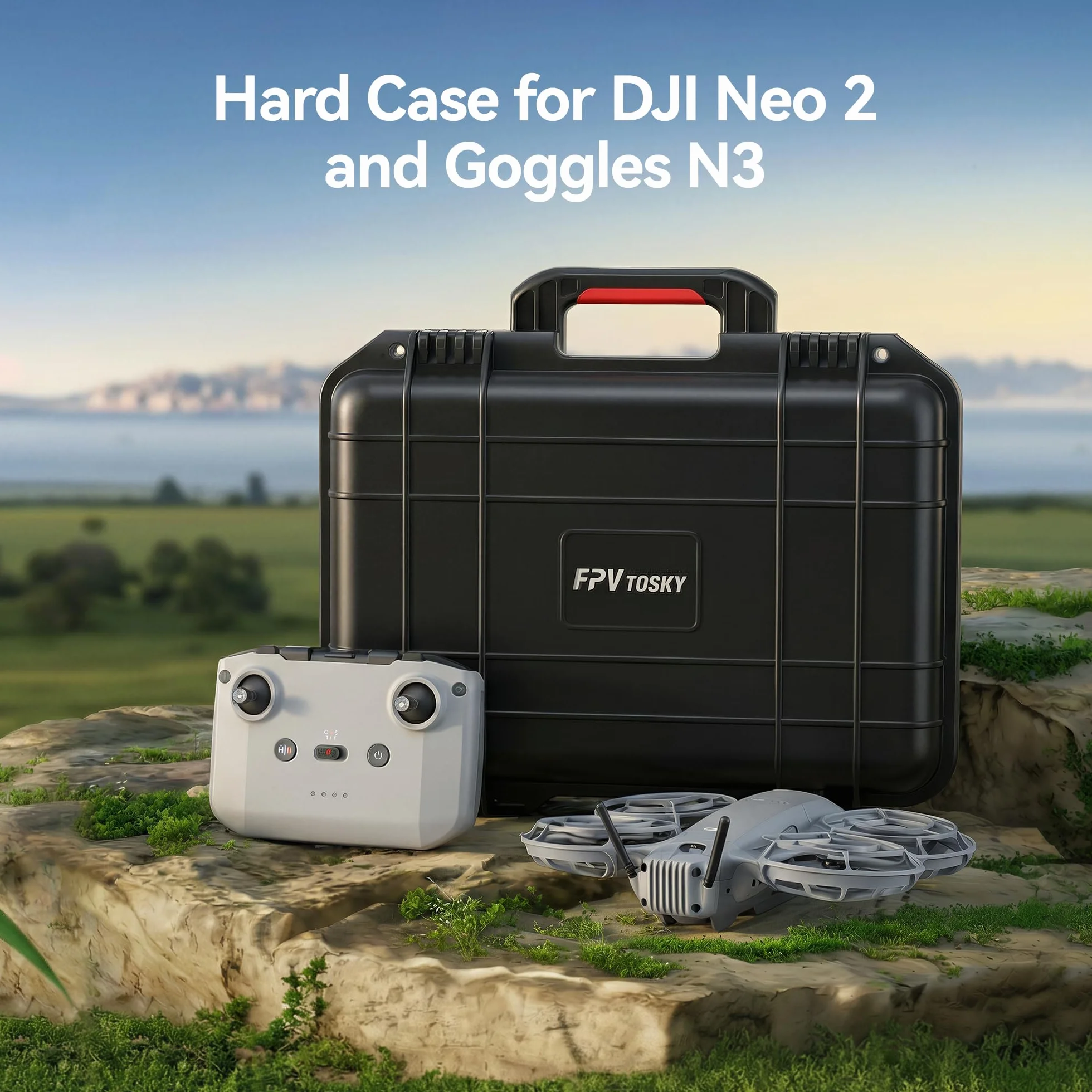 FPVtosky Custodia rigida impermeabile per DJI Neo 2 Motion Fly More Combo, adatta per occhiali N3, RC Motion 3, telecomando RC-N3, supporta fino a 6 batterie e accessori (solo custodia)