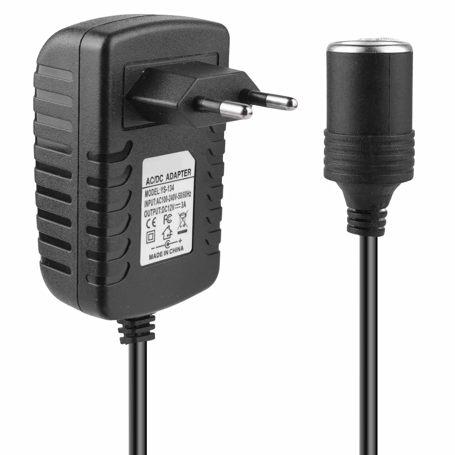 SPORWAY Adattatore di alimentazione: convertitore di tensione, 220 V a 12 V 3 A, adattatore AC DC, convertitore di corrente, accendisigari per presa domestica