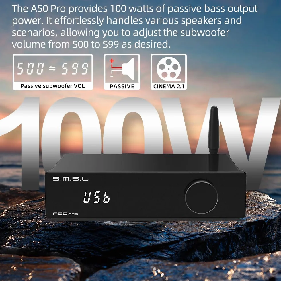 S.M.S.L A50 PRO Amplificatore di Potenza HiFi 2.1 Canali, MA12070P, Bluetooth 5.0, Subwoofer Passivo