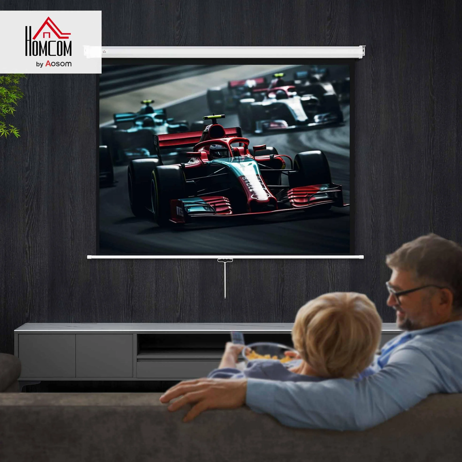 HOMCOM Telo Proiettore da 84 Pollici 4K HD Formato 4:3, Altezza Regolabile Manuale, Schermo Proiettore da Parete Soffitto, Grandangolo 160°, Telo Videoproiettore per Casa Home Cinema Ufficio, Bianco