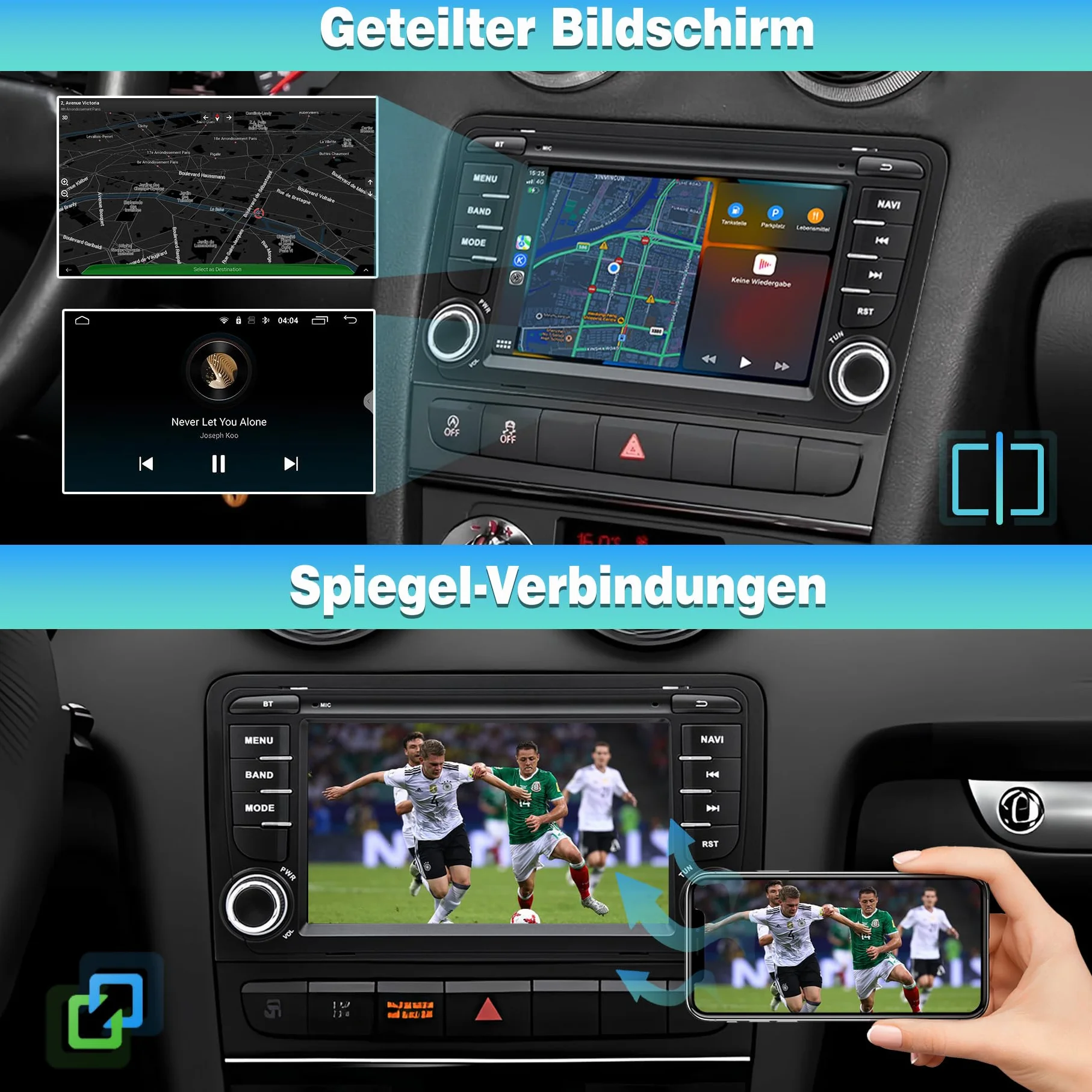 Autoradio Android 13 per Audi A3/S3/RS3 8P (2003-2012), touchscreen HD da 7 pollici, CarPlay/Android Auto wireless, Navigazione GPS, Wi-Fi, Bluetooth + Telecamera posteriore HD, Comandi al Volante