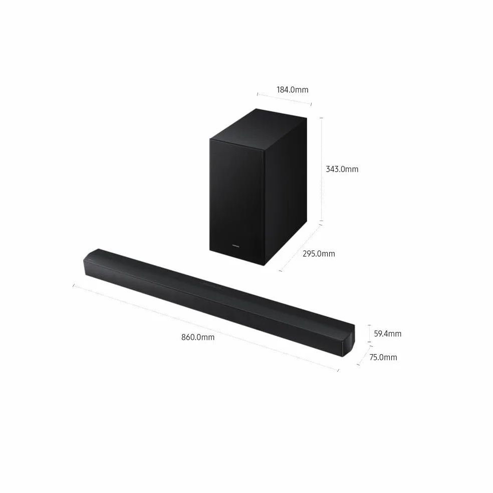 Samsung Soundbar HW-B46CF/ZF Serie B, 3 Speaker, Wireless, Dolby 2ch, Audio a 2.1 Canali, DTS 2ch, Surround Sound Expansion, Voice Enhance Mode, Titan Black, 2025