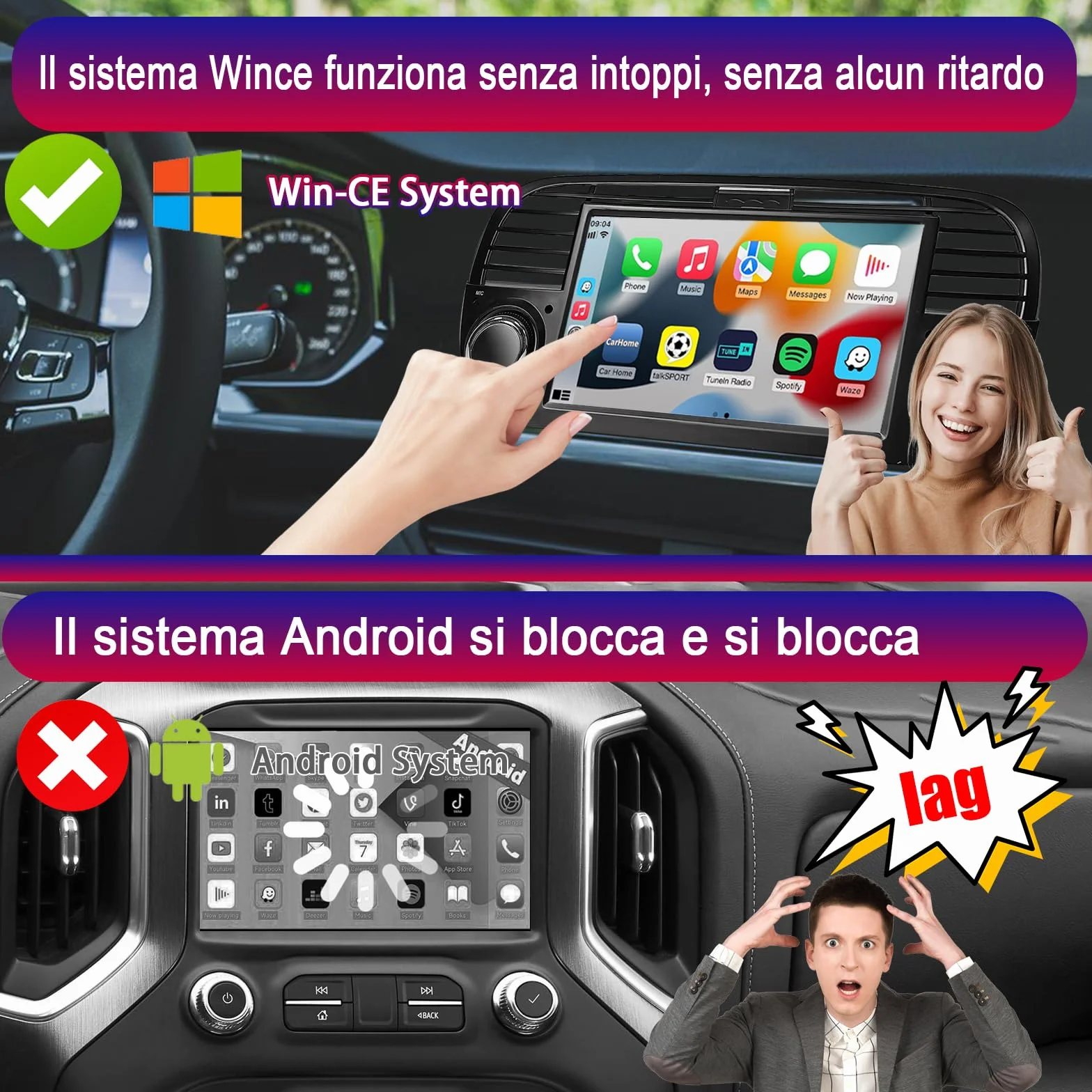 Autoradio per Fiat 500 2007-2015 compatibile con Carplay/Android Auto, Autoradio Fiat 500 da 7 pollici con touchscreen/Bluetooth/FM/AM/USB/DPS/RDS/Mirror Link-Nero