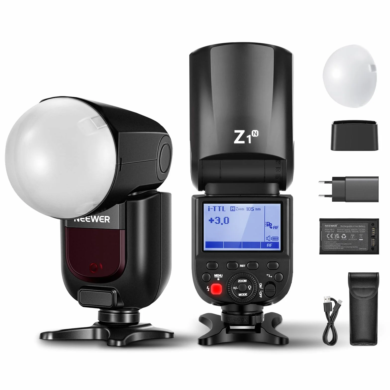 NEEWER Z1-N TTL Flash Speedlite a Testa Tonda per Nikon, Speedlight con Diffusore a Cupola Magnetica, 2,4G 1/8000s HSS, 10 Livelli di Lampada per Book Fotografici a LED, 480 Scatti a Piena Potenza