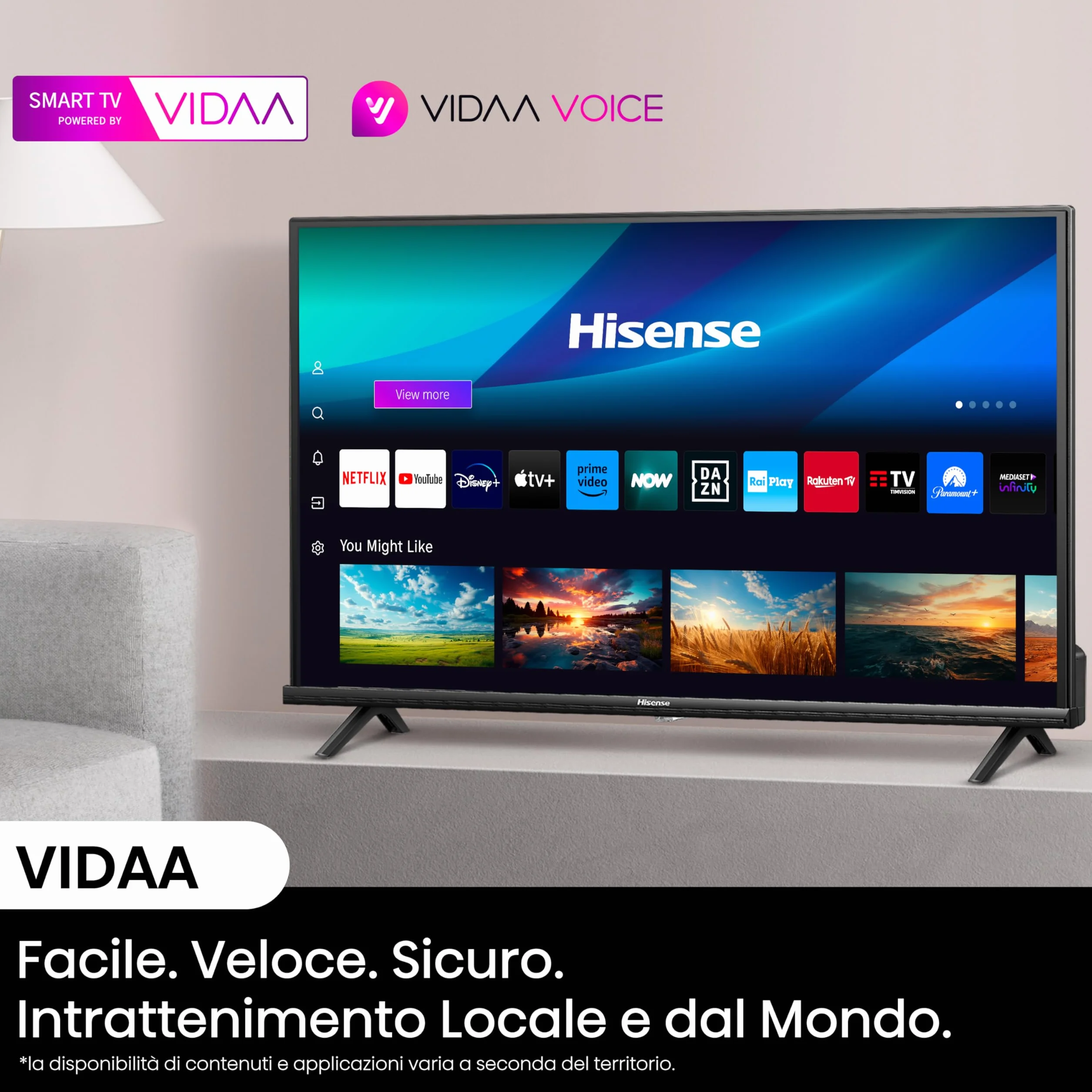 Hisense TV 32" HD Ready 32E43NT, Smart TV VIDAA U7, Game Mode, Works with Alexa, Tuner DVB-T2/S2 HEVC 10, lativù