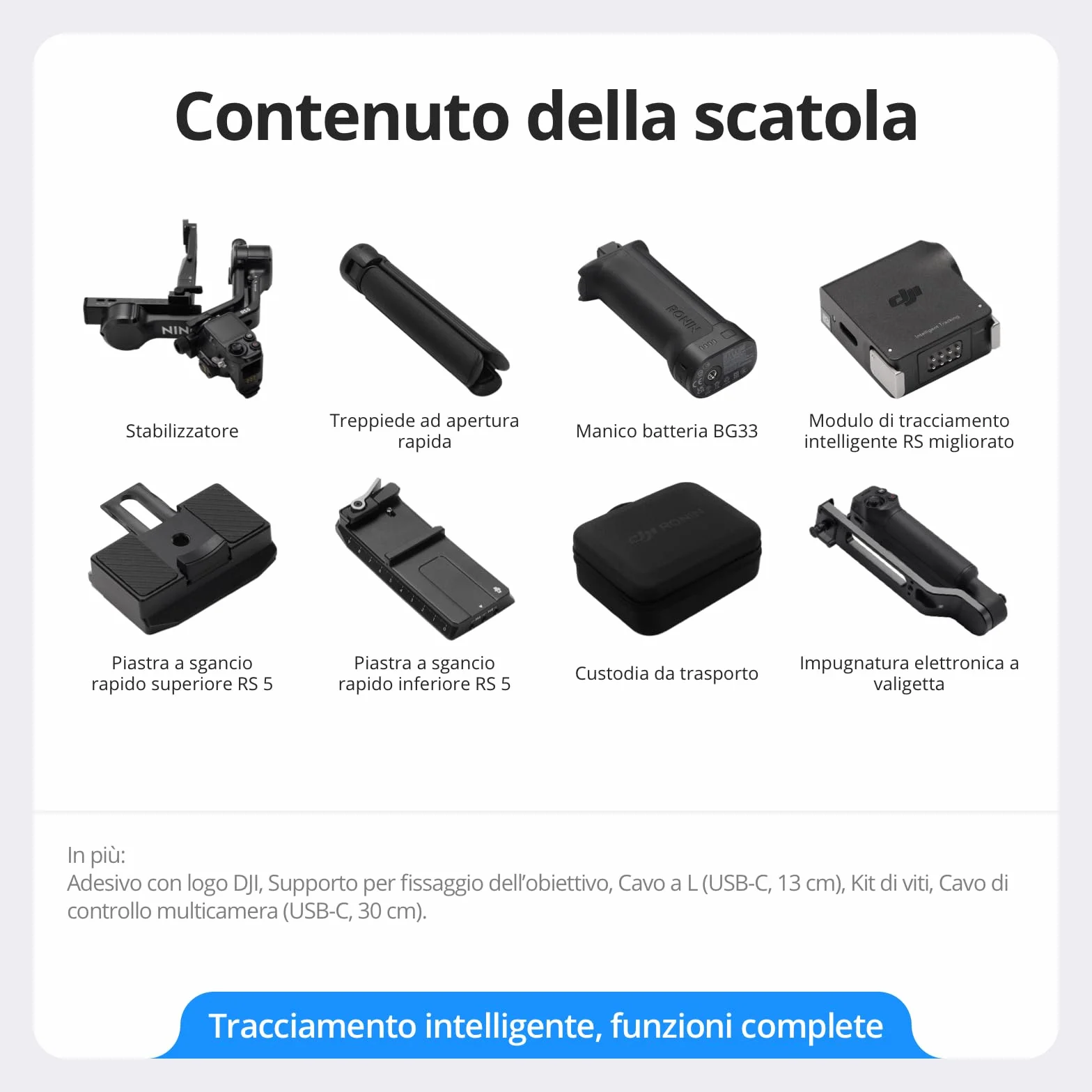 DJI RS 5 Combo, stabilizzatore per fotocamera Canon/Sony/Nikon/Fujifilm, tracciamento intelligente, impugnatura elettronica a valigetta, manopole di regolazione fine, nuovo indicatore dell'asse Z