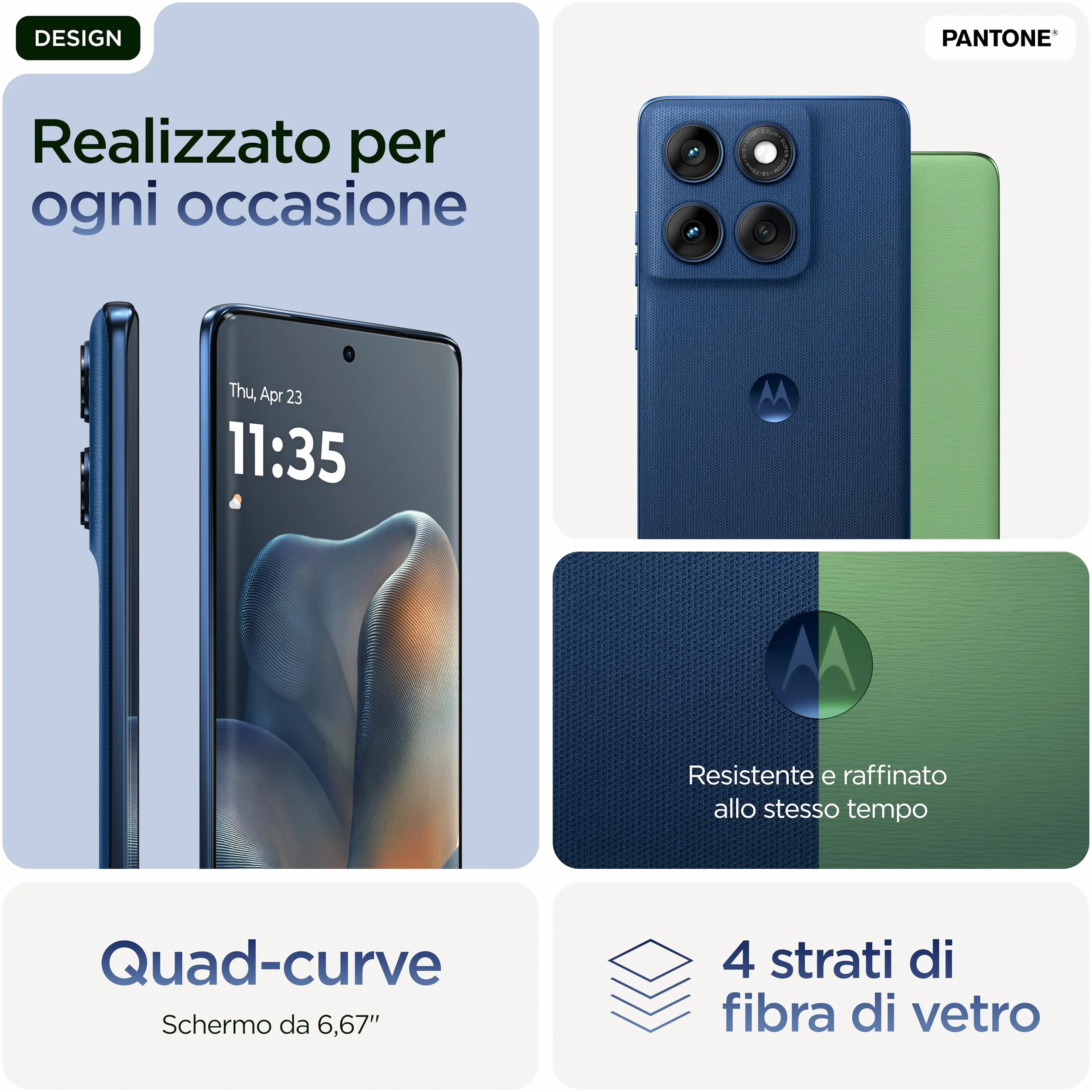 Motorola edge 60 con Moto AI (8/256GB, Fotocamera 50+50+10MP, selfie 50MP, Display 6.67" pOLED 120Hz, MediaTek Dimensity 7300, batteria 5100mAh, ricarica 68W, Android 15), PANTONE Gibraltar Sea