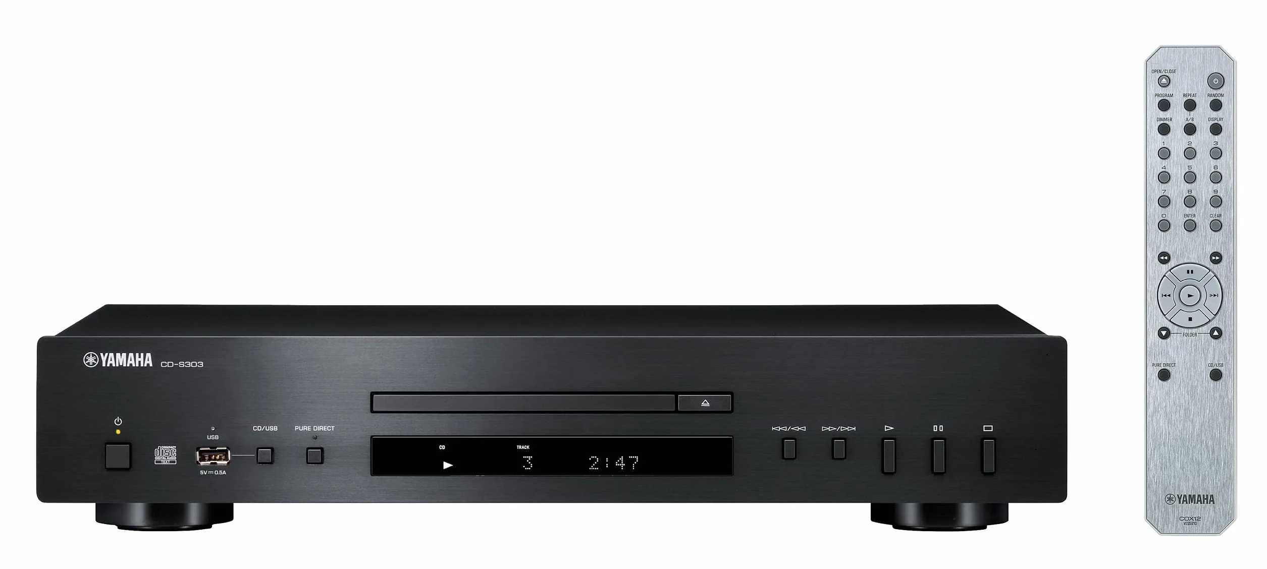 Yamaha CD-S303 - Lettore CD con DAC ad Alte Prestazioni da 192 kHz/24 bit, Pure Direct, Porta USB, Supporto Audio ad Alta Risoluzione, Nero