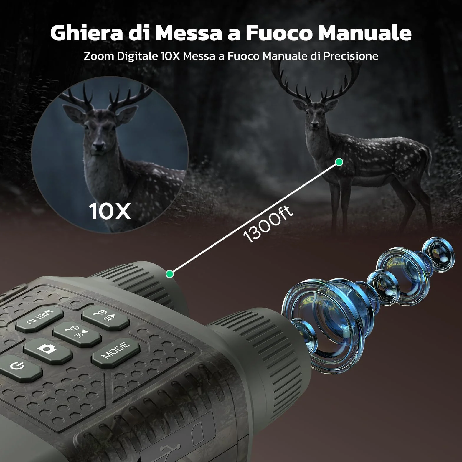 Binocolo Visione Notturna 4K 48MP con Zoom 10x e Visore Notturno, Batteria Ricaricabile 5000mAh per Osservazione fino a 400m, Ideale per Outdoor, Campeggio e Sicurezza