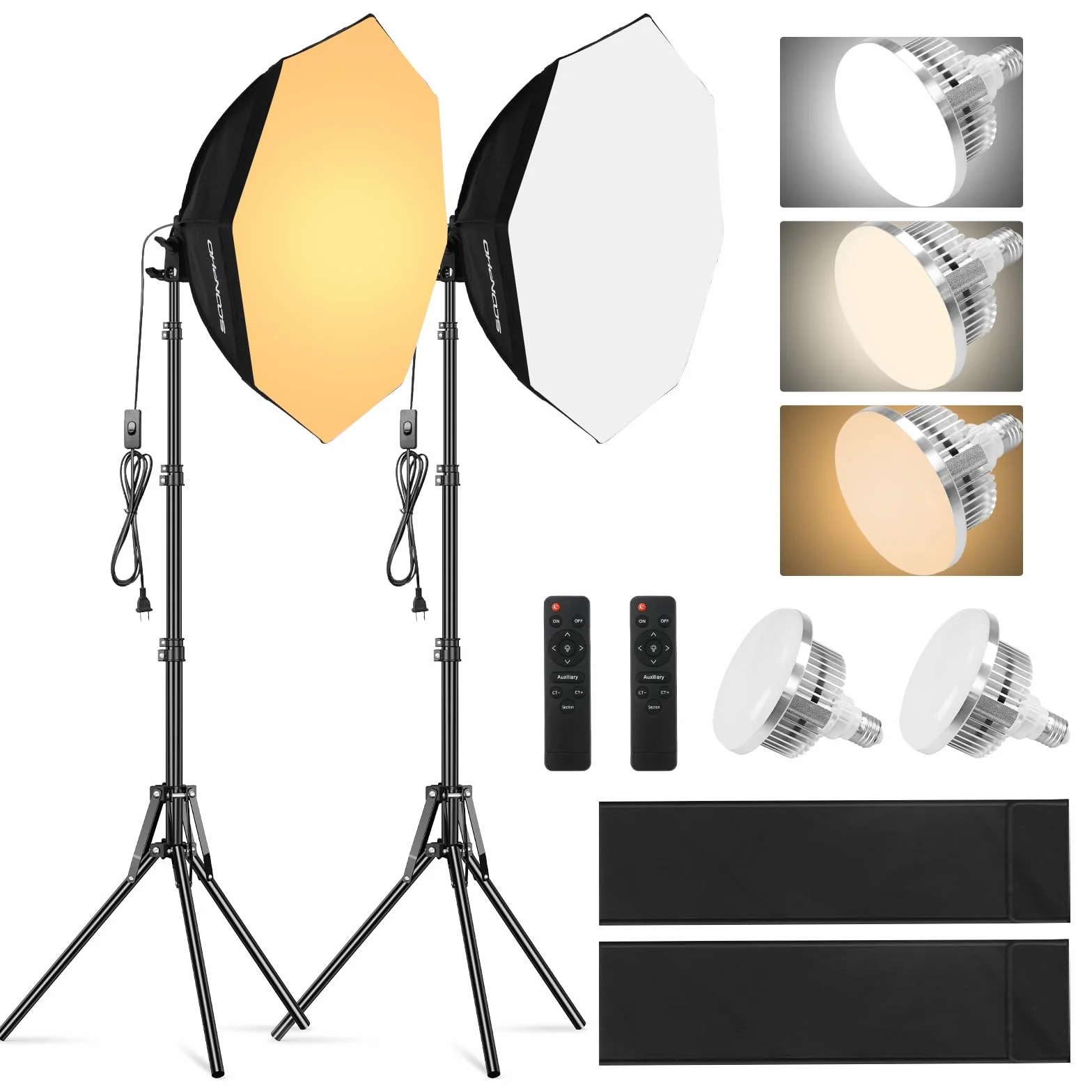 Soonpho softbox set studio fotografico, set di luci fotografiche softbox ottagonale con stativi 22inch/55cm, luci da studio 3000-6000K per riprese video in studio, 2 luci fotografiche 85W