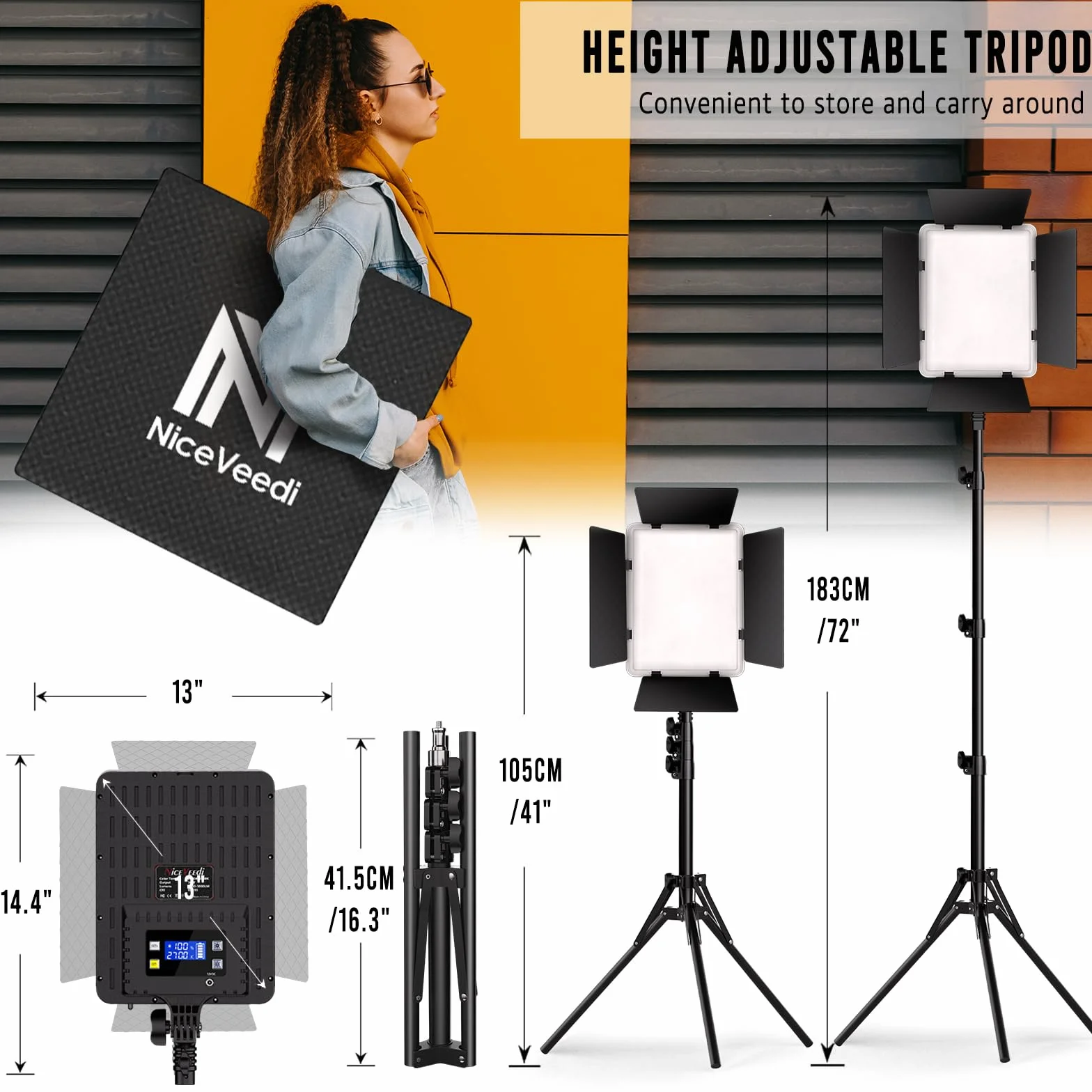 Niceveedi Illuminazione Fotografica, 2 Luci Da Studio Bicolore 2700-6500K 36W Kit Luce Video Led Dimmerabile Per Streaming Video/Giochi/Ritratti Con Camera, Luci Cri 95+ &Telecomando e 183cm Treppiede