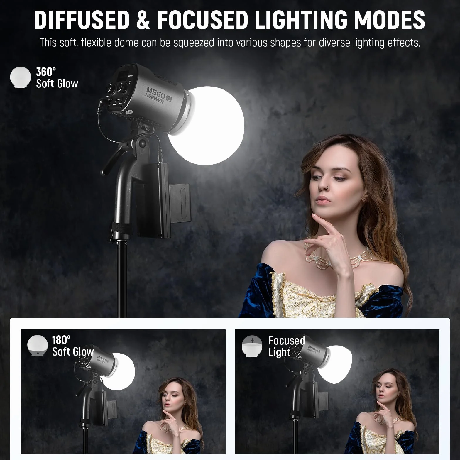 Neewer Diffusion Dome CRS6 Softbox con 3 anelli adattatori, compatibile con Godox V1 Z2PRO Z3R testa rotonda Flash e Square Speedlite Z880 e altri, supporto per luce video MS60B MS60C MS150B