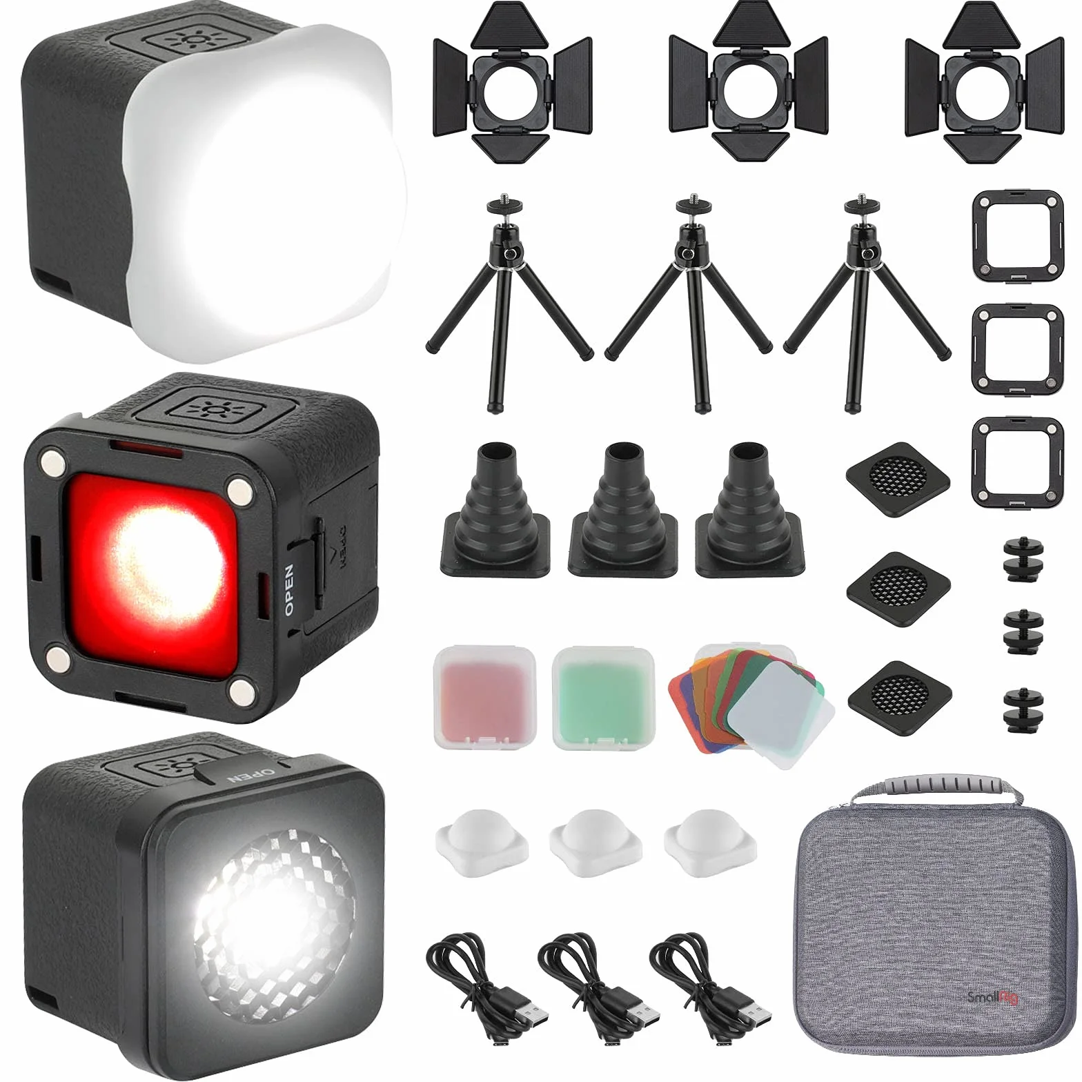 SMALLRIG RM01 Kit Luce Video LED (3 pz), Kit Luce Fotocamera Portatile Mini Cubo con 8 Filtri Colore, Luce Dimmerabile Fill Fotografia 5600K CRI95 per Smartphone, Action e Fotocamera DSLR - 3469