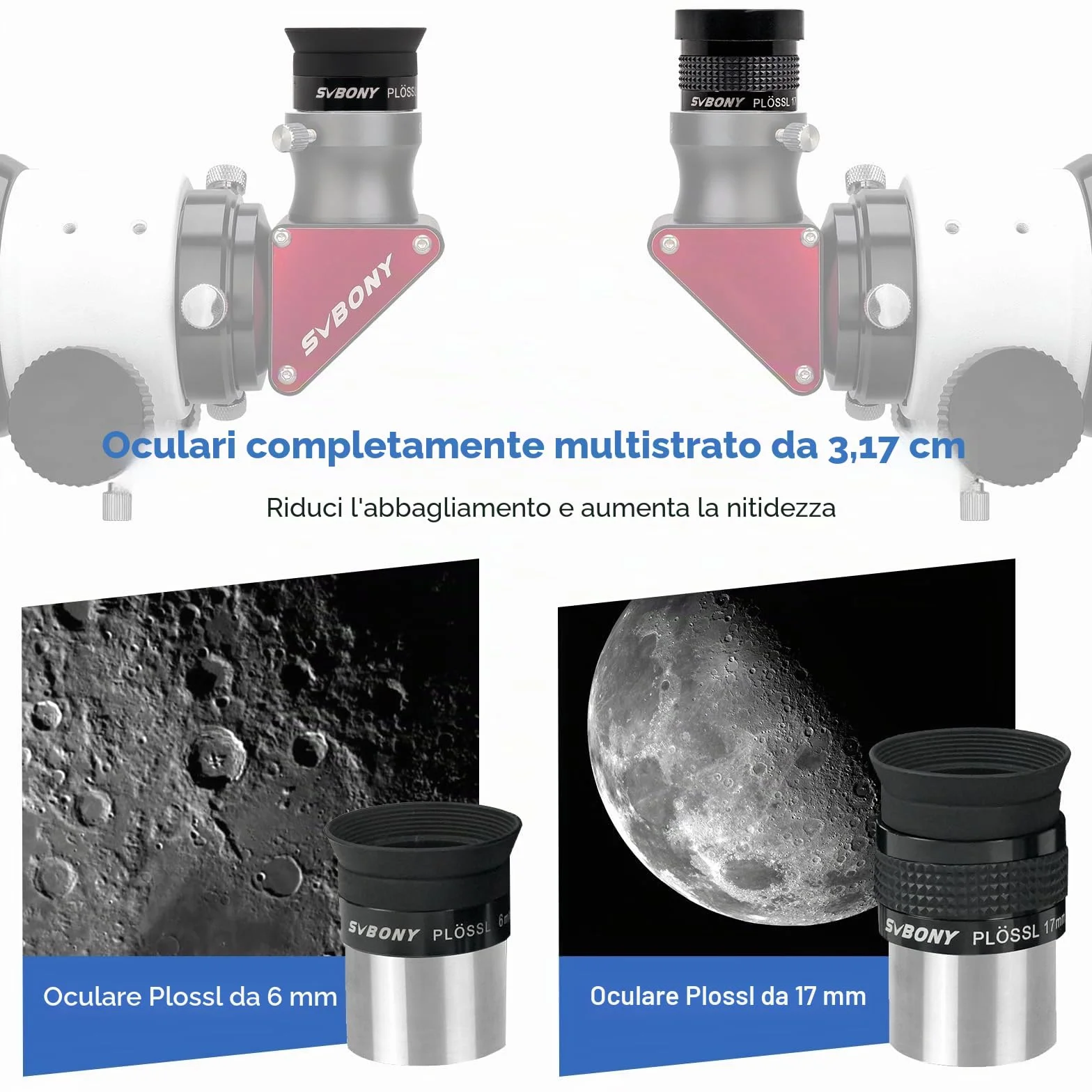 Svbony SV233 Oculare Telescopio Astronomico Kit, Oculare PLOSSL da 6 mm, 17 mm, 2 Lenti di Barlow, Filtro Lunare, Filtro ND4, Filtro Colorato 82A, con Borsa Portatile, per Pianeti Visivi Astronomici