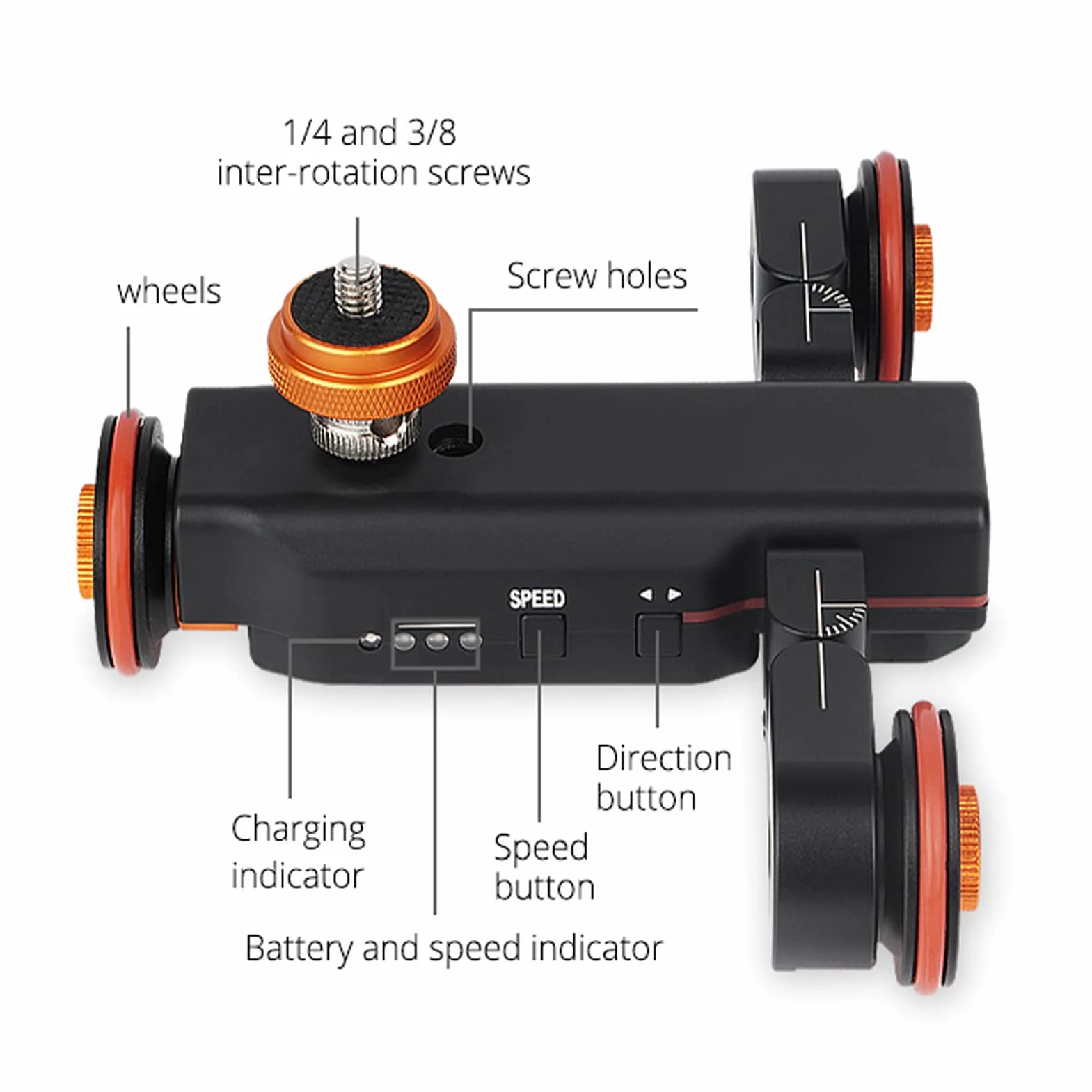 Goshyda Cursore per Videocamera Elettrica, Carrello per Videocamera Wireless a 3 Ruote, Carrello per Binario Motorizzato a 3 velocità, con Clip per Telefono con Telecomando, per Vlog, Riprese Video