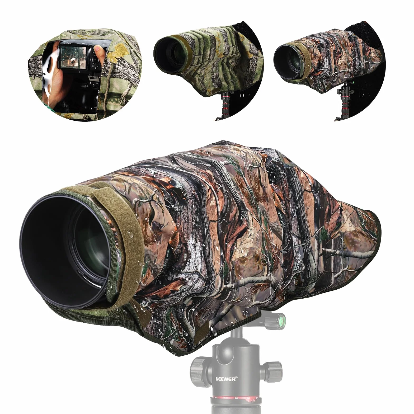NEEWER Copertura antipioggia per fotocamera, XL, grande impermeabile, per fotocamera Canon Sony Nikon Fujifilm DSLR e obiettivi fino a 800 mm, mimetico su entrambi i lati, in nylon Tarn PB019