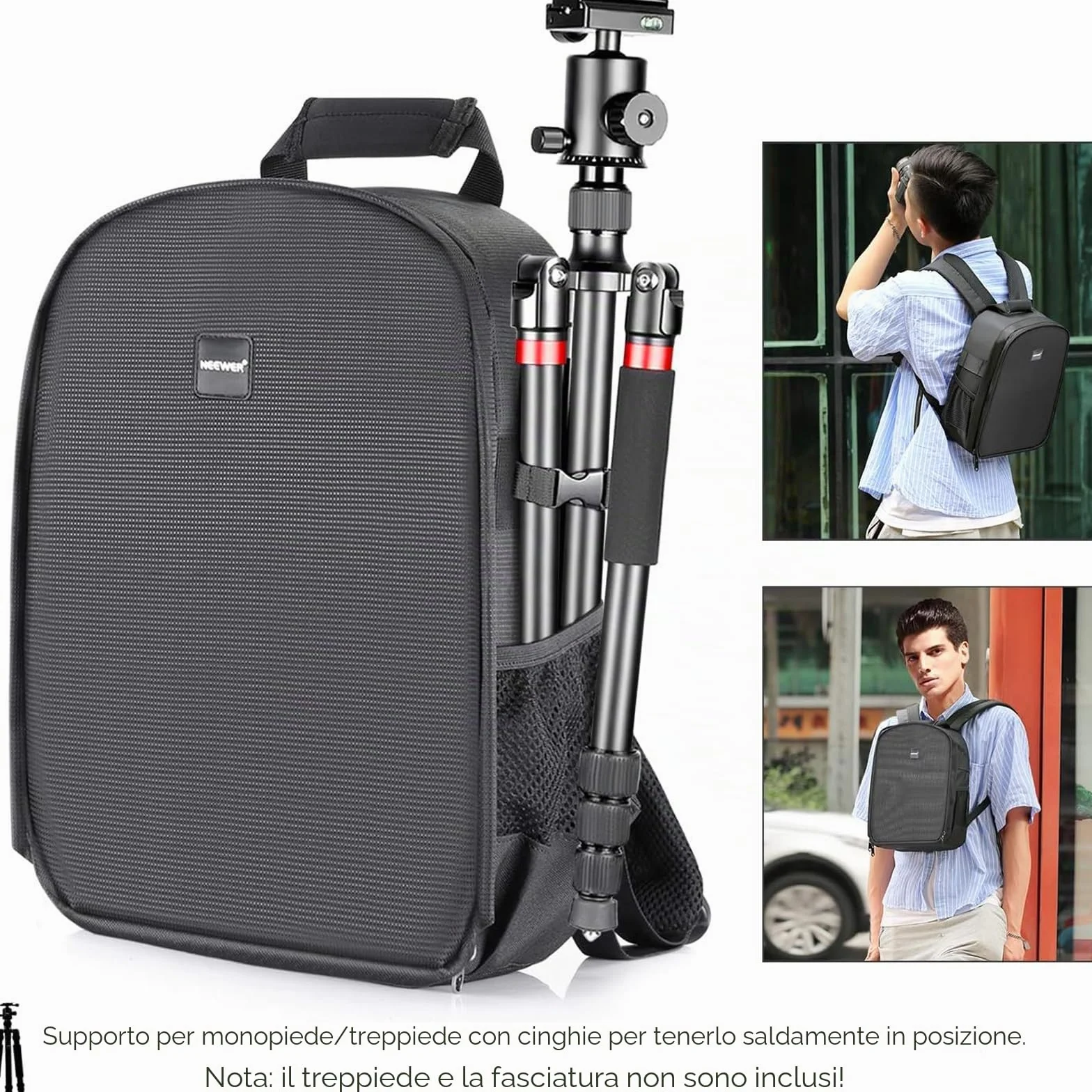 Neewer, Zaino imbottito flessibile per fotocamera, antiurto, con scomparti, per fotocamere SLR, reflex, mirrorless e relativi obiettivi, flash, telecomando per scatto a distanza (grigio all’Interno)