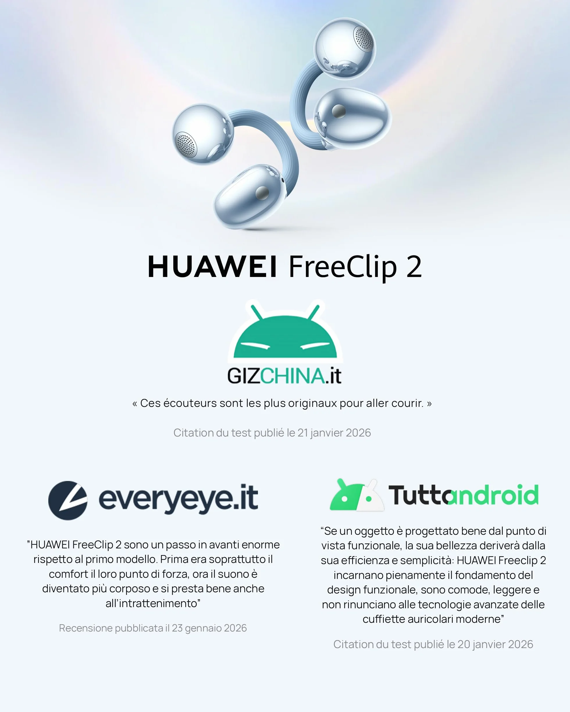 HUAWEI FreeClip 2 Nero, Cuffie Bluetooth Wireless, Design ultra-Leggero, per il massimo del comfort, Ascolto adattivo open-ear, Chiamate Cristalline, Fino a 38 ore, iOS e Android, Garanzia di 30 Mesi