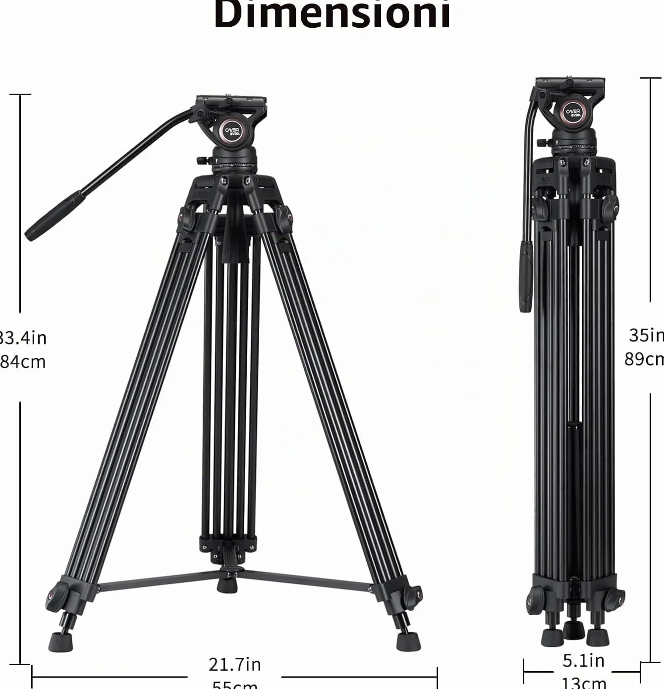 Cayer Video Tripod System, BV30L 72 pollici - Treppiede in tubo doppio di alluminio per impieghi gravosi professionale, testina fluido K3, caricamento massimo 13,2 lb, camcorder DSLR